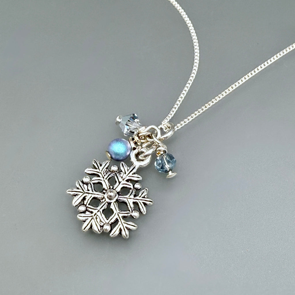 Snowflake Chain Necklace and Earrings Set - aurora blue and silver