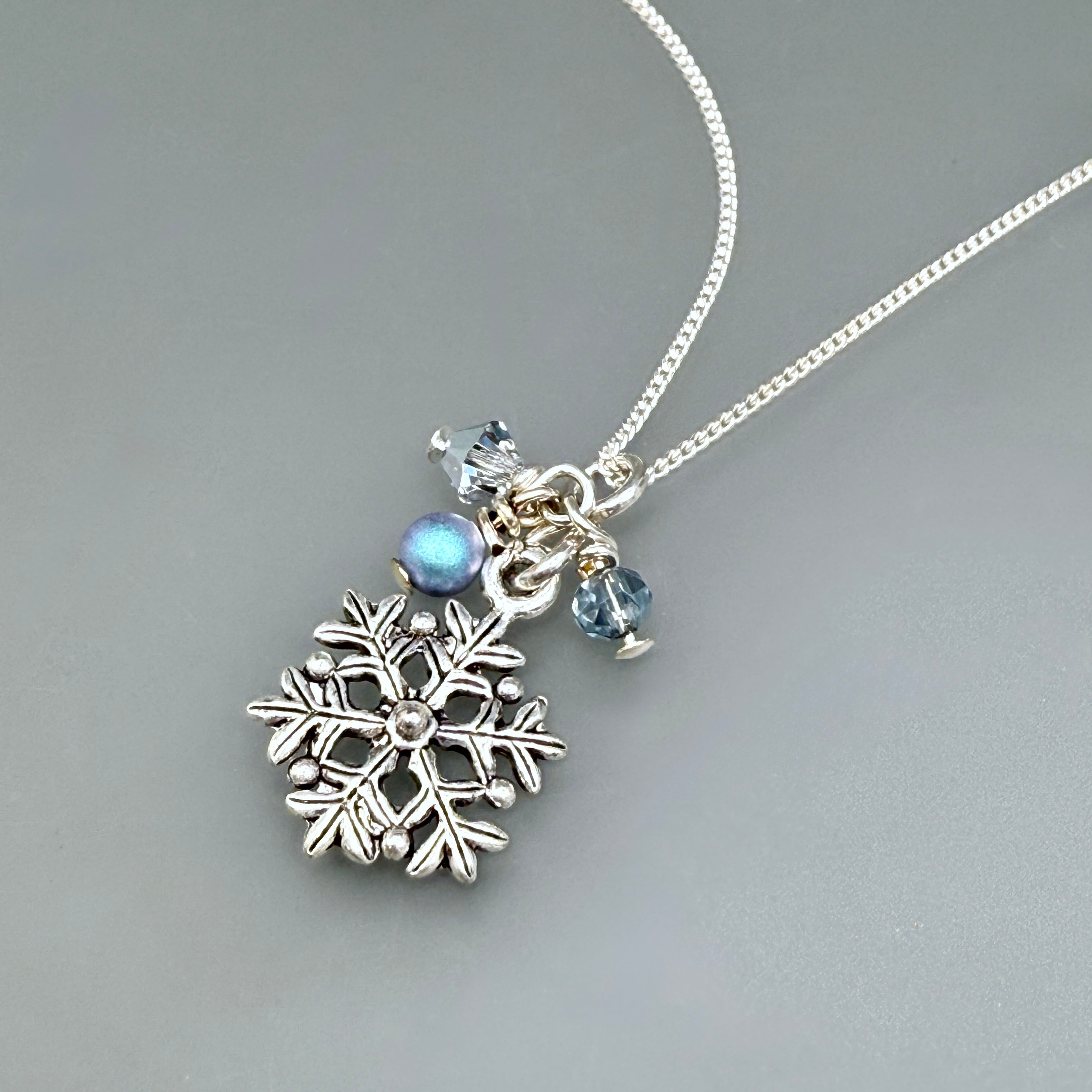 Snowflake Chain Necklace and Earrings Set - aurora blue and silver