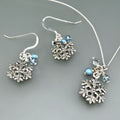 Snowflake Chain Necklace and Earrings Set - aurora blue and silver