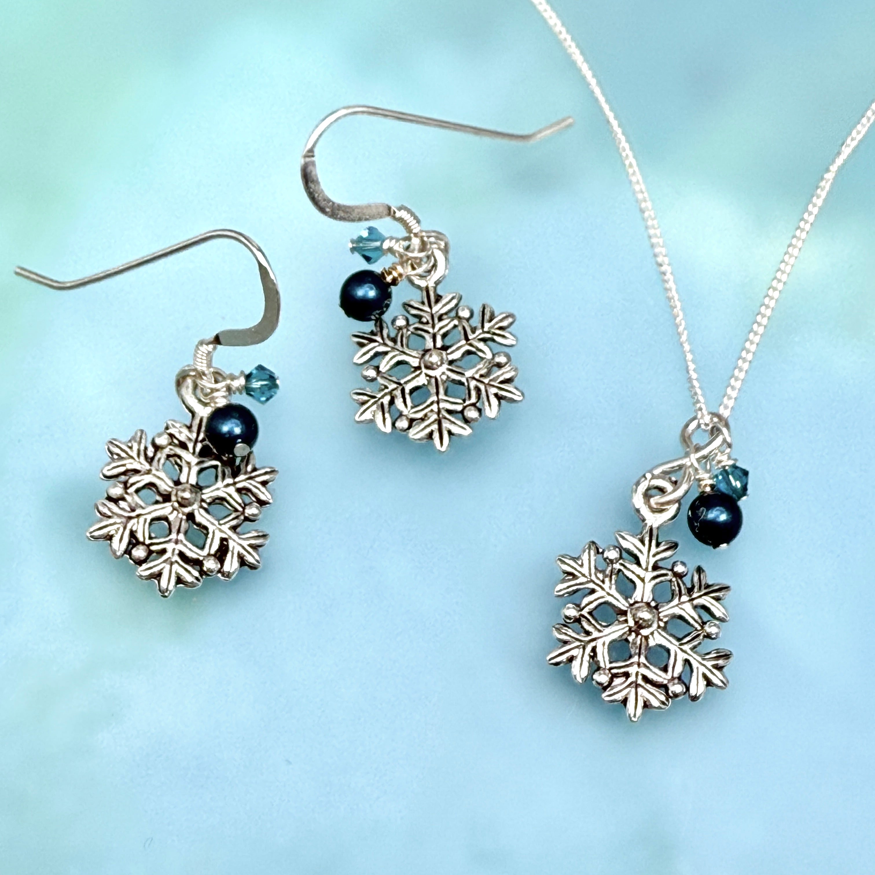 Snowflake Chain Necklace and Earrings Set - Teal