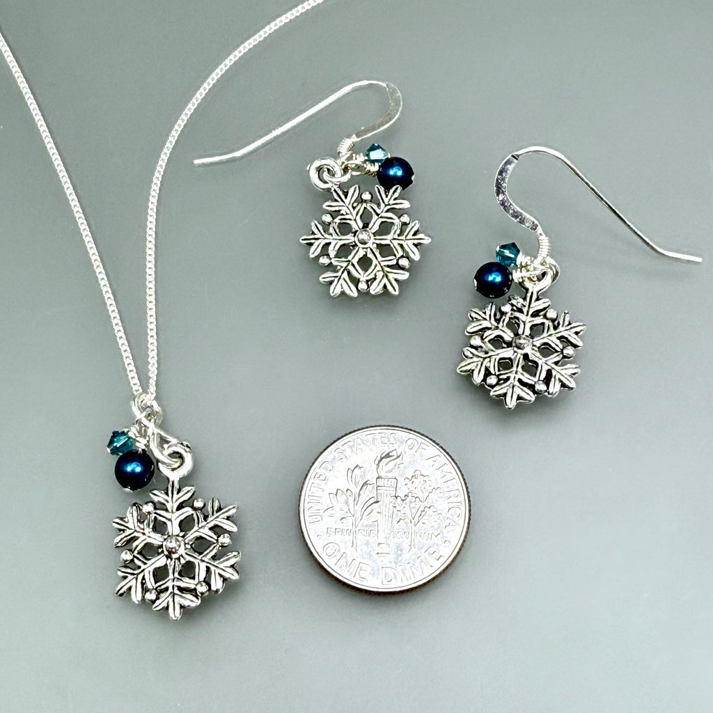 Snowflake Chain Necklace and Earrings Set - Teal