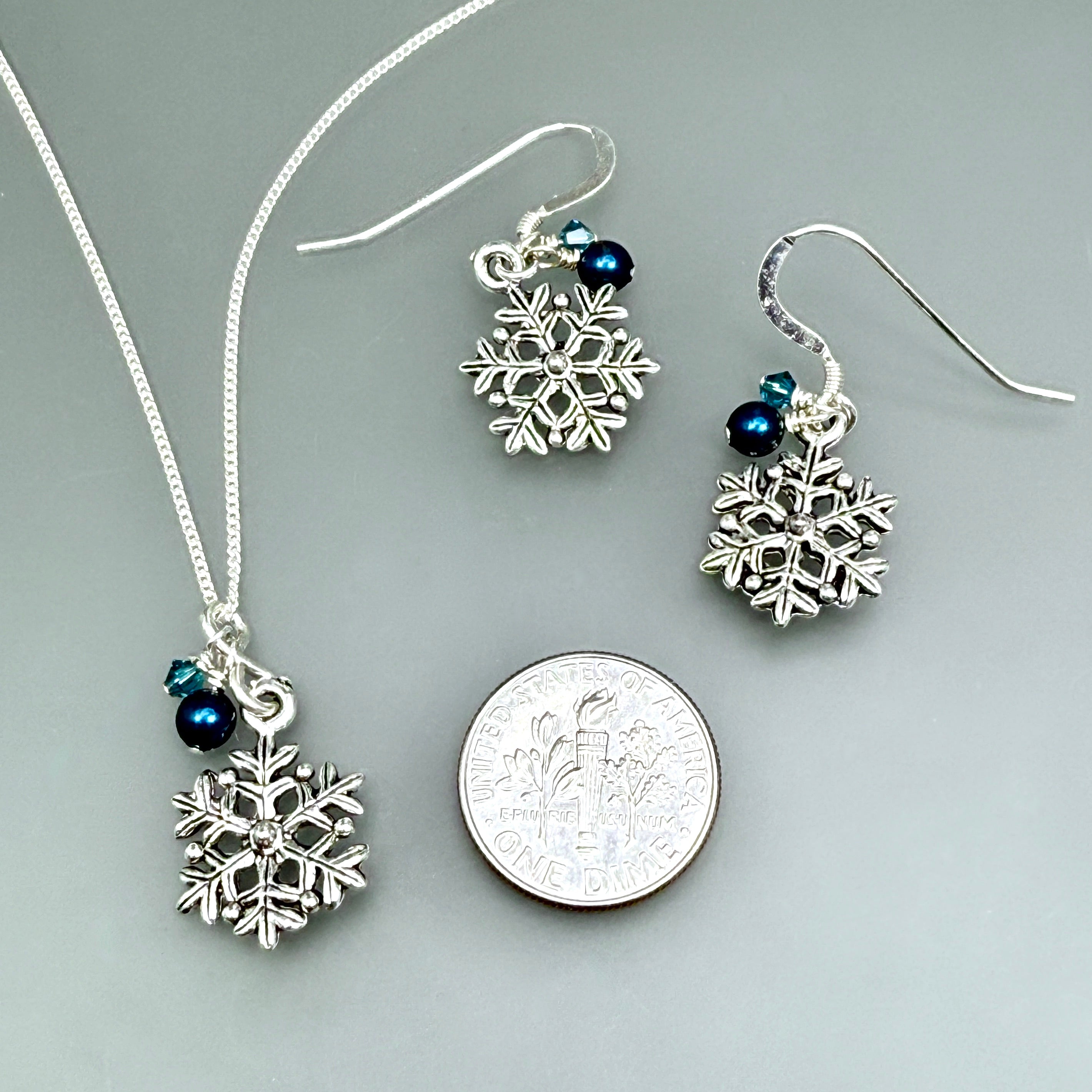 Snowflake Chain Necklace and Earrings Set - Teal