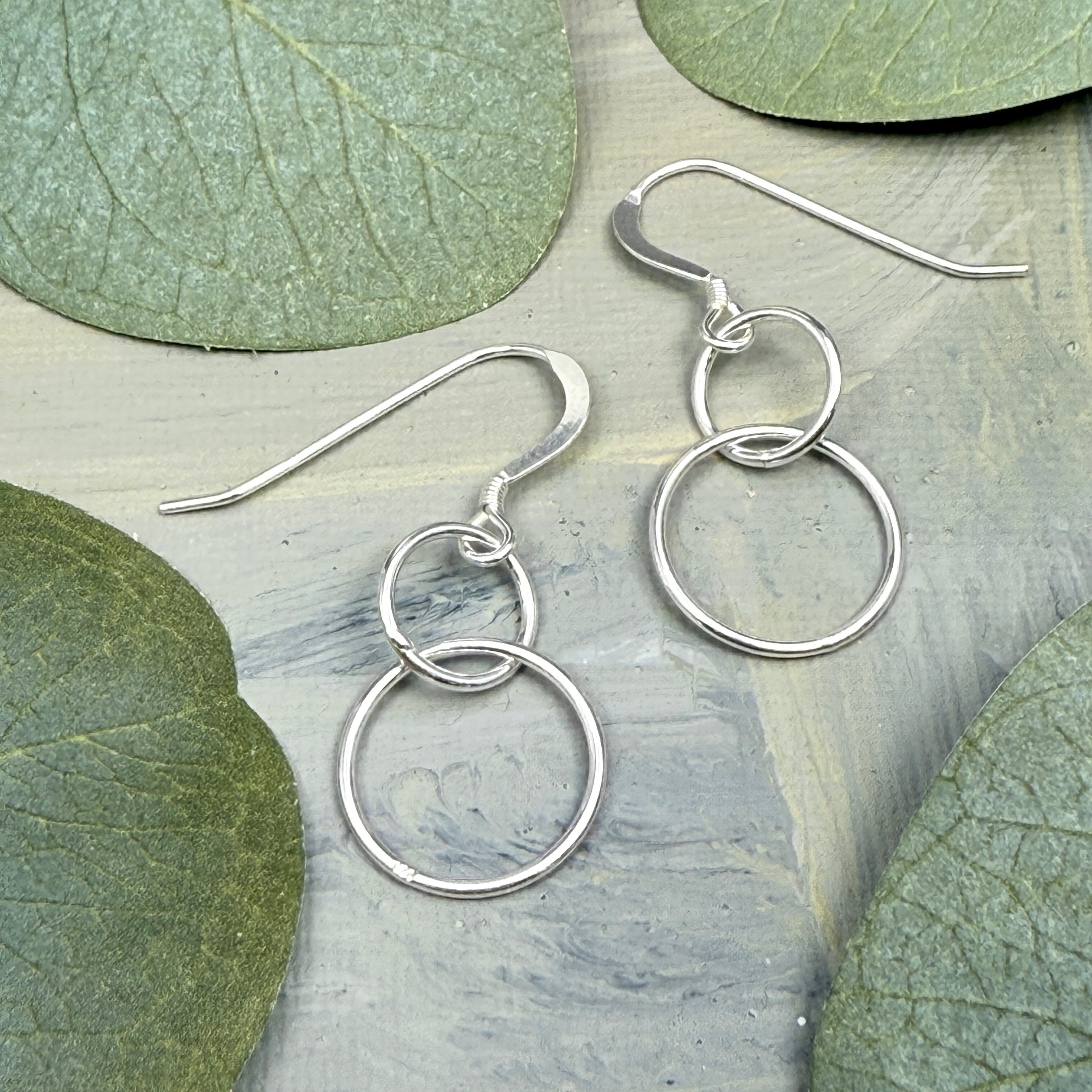 Sterling silver double rings earrings