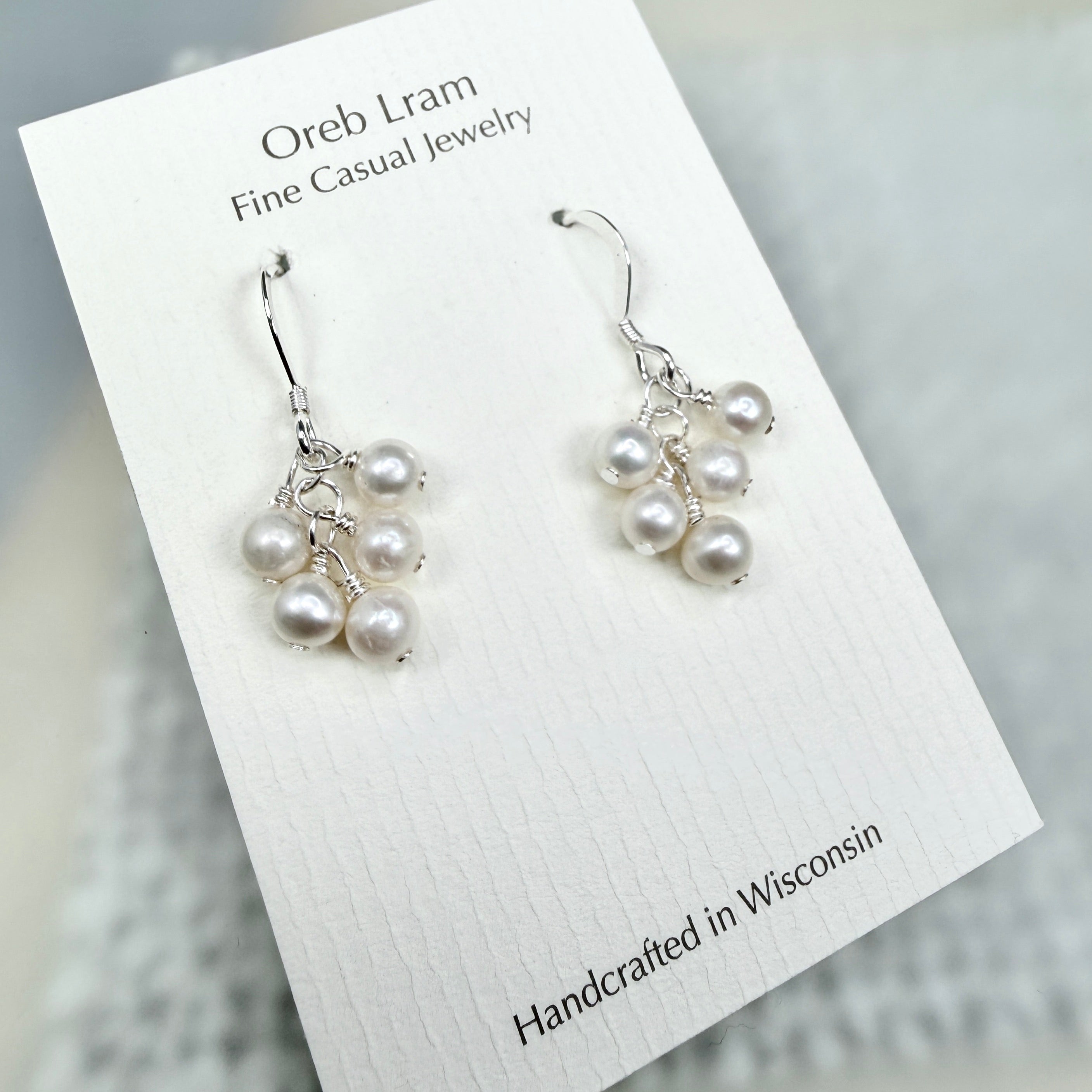 White pearl cluster earrings