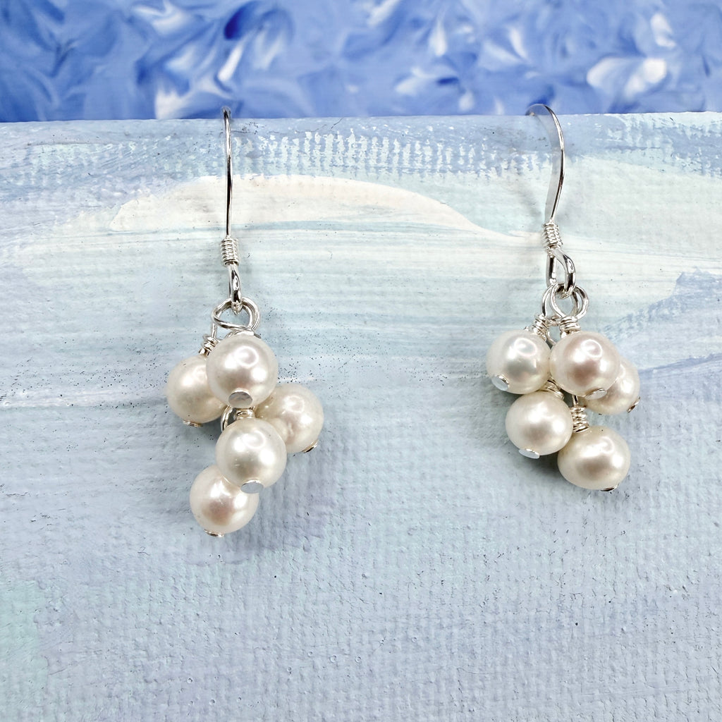 White pearl cluster earrings