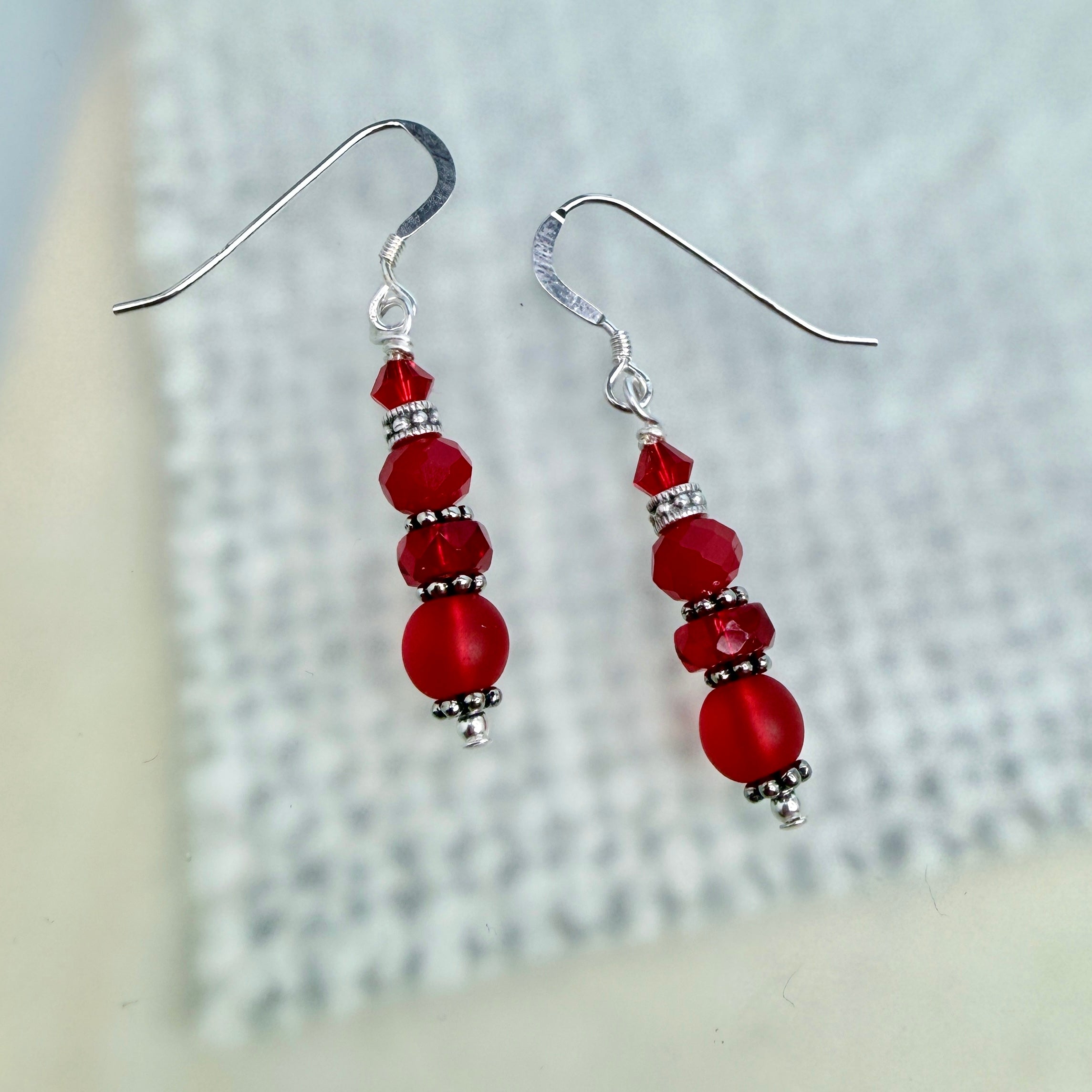 True Red Drop earrings in silver or gold