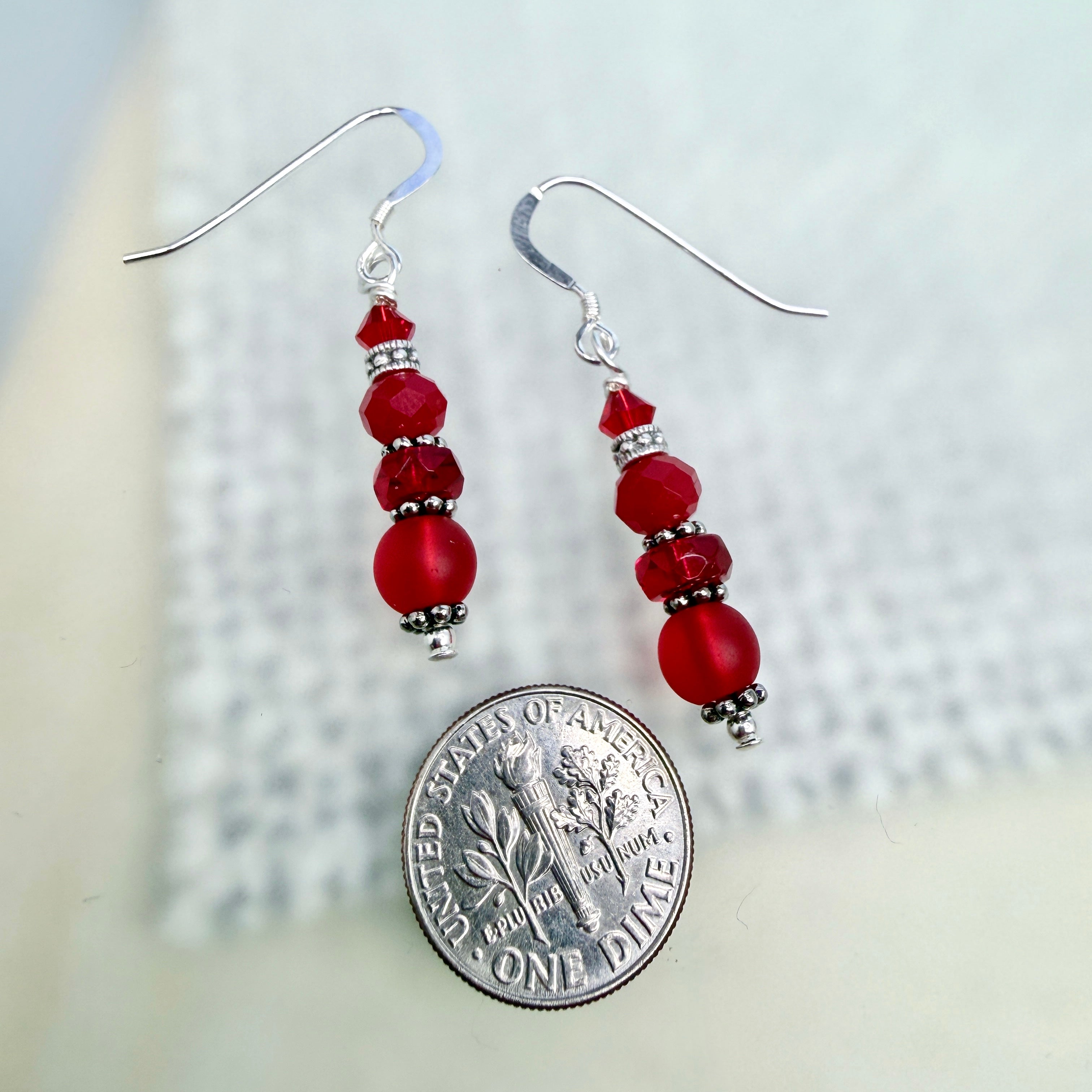 True Red Drop earrings in silver or gold