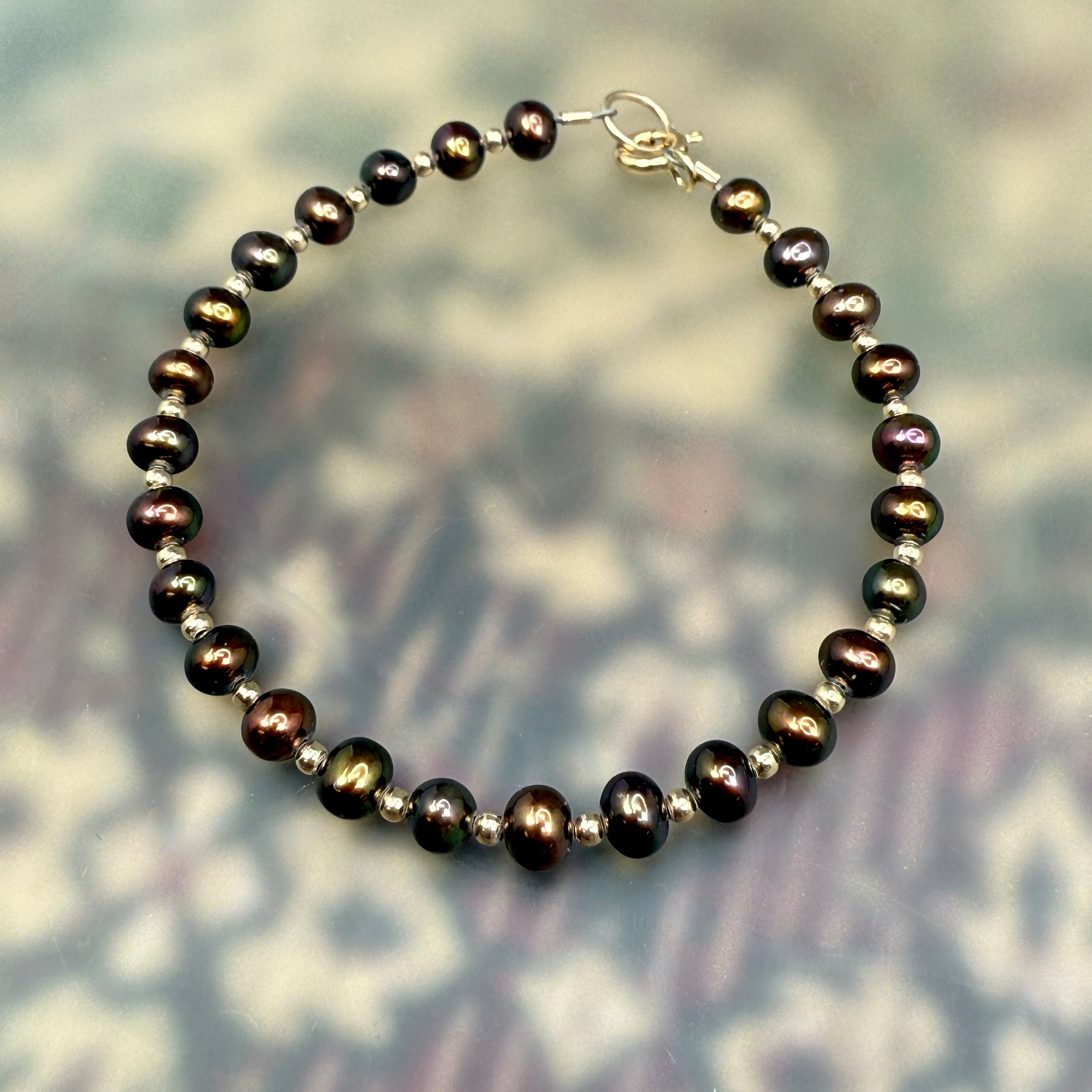Brown pearls with gold- Necklace, bracelet, earrings