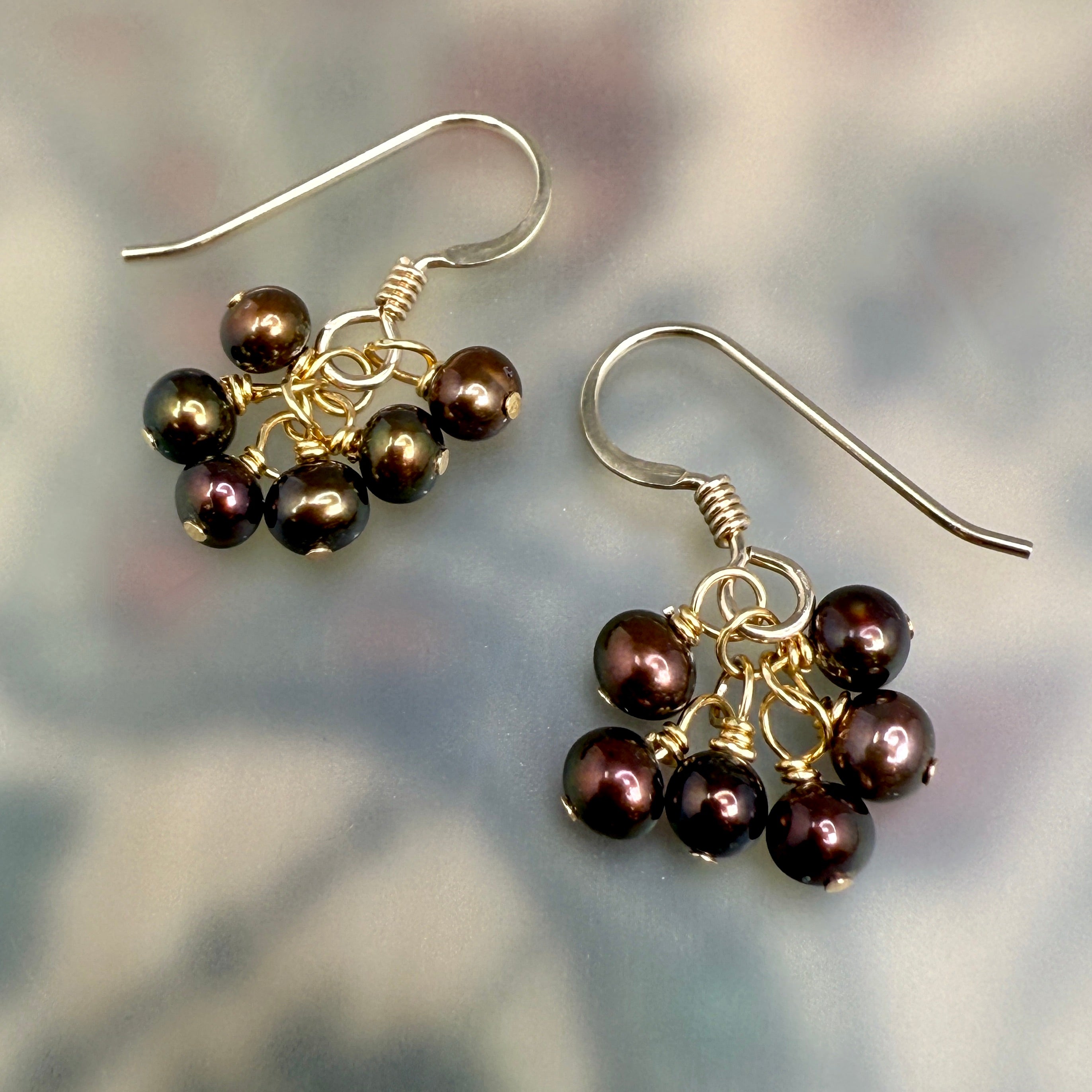 Brown pearls with gold- Necklace, bracelet, earrings