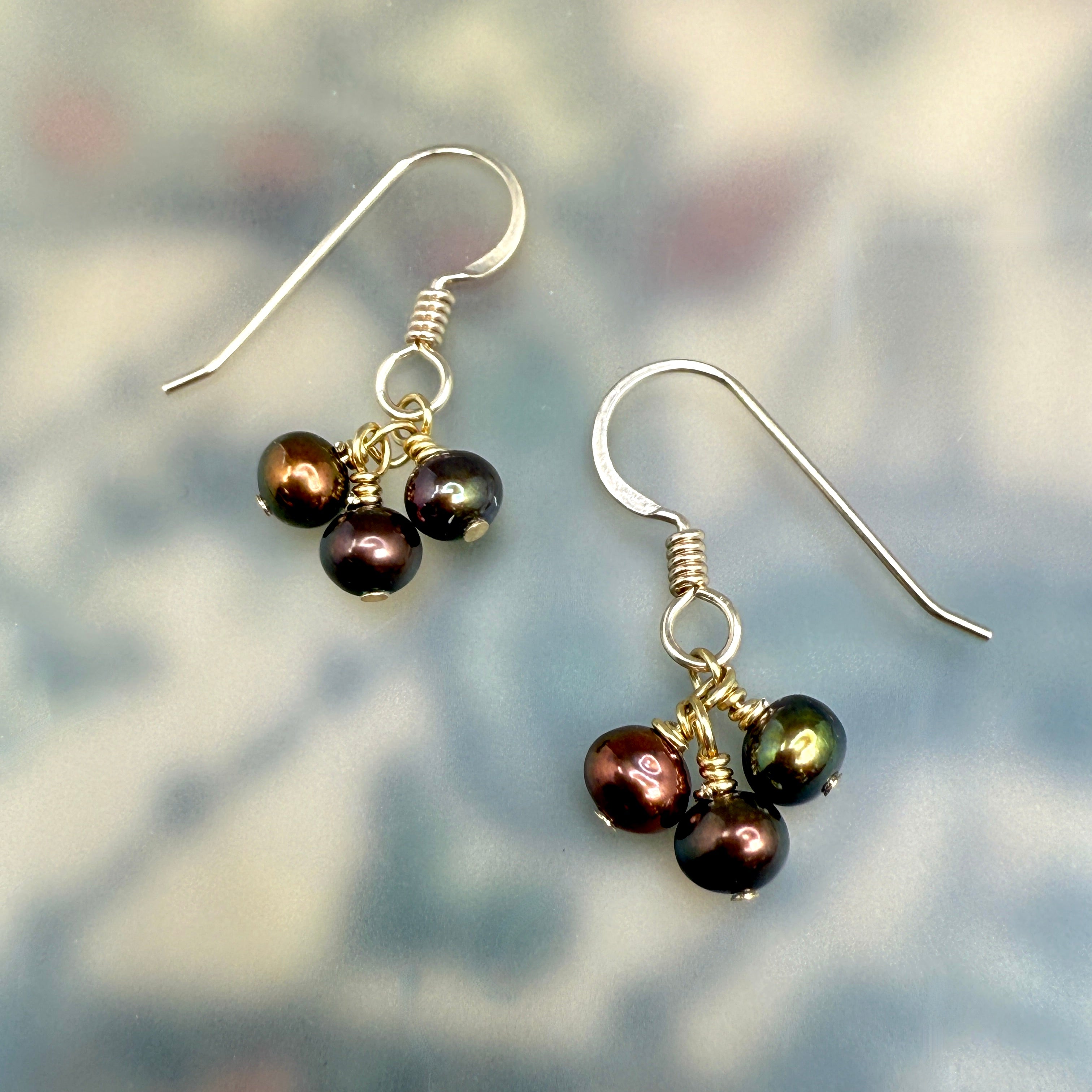 Brown pearls with gold- Necklace, bracelet, earrings