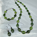 Jade with Black Necklace, Bracelet, Earrings - in silver