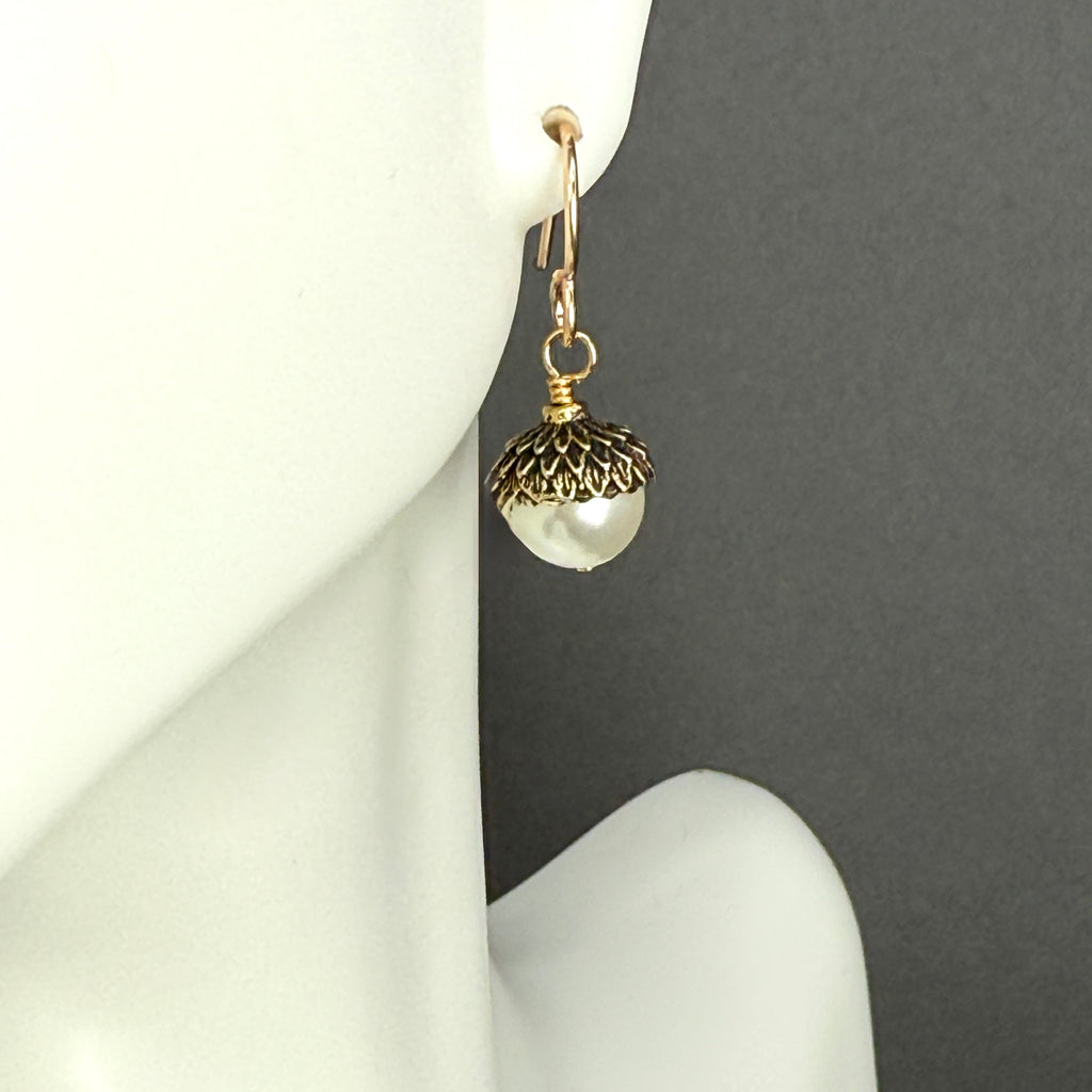 Ivory and gold acorn earrings