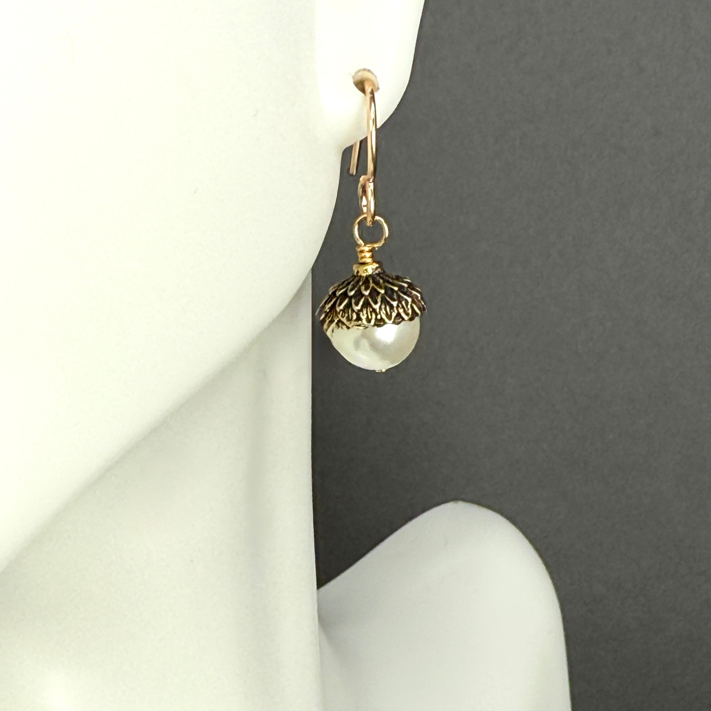 Ivory and gold acorn earrings
