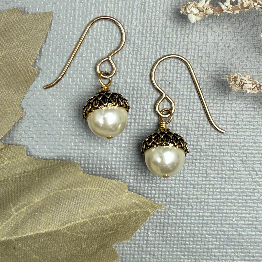 Ivory and gold acorn earrings