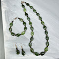 Jade with Black Necklace, Bracelet, Earrings - in gold
