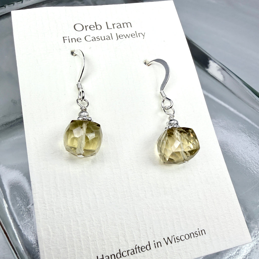 Lemon Quartz Faceted Cube Earrings