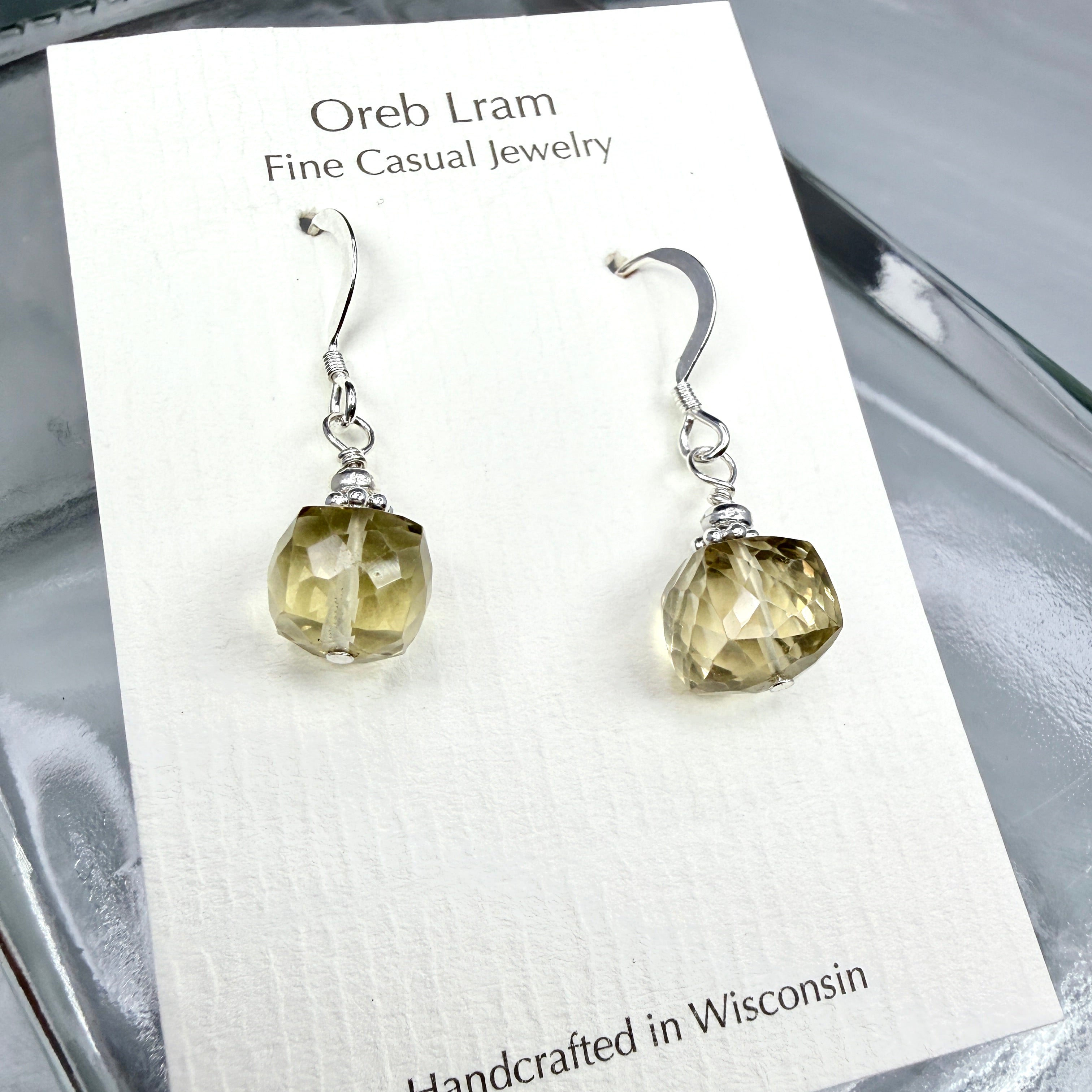 Lemon Quartz Faceted Cube Earrings