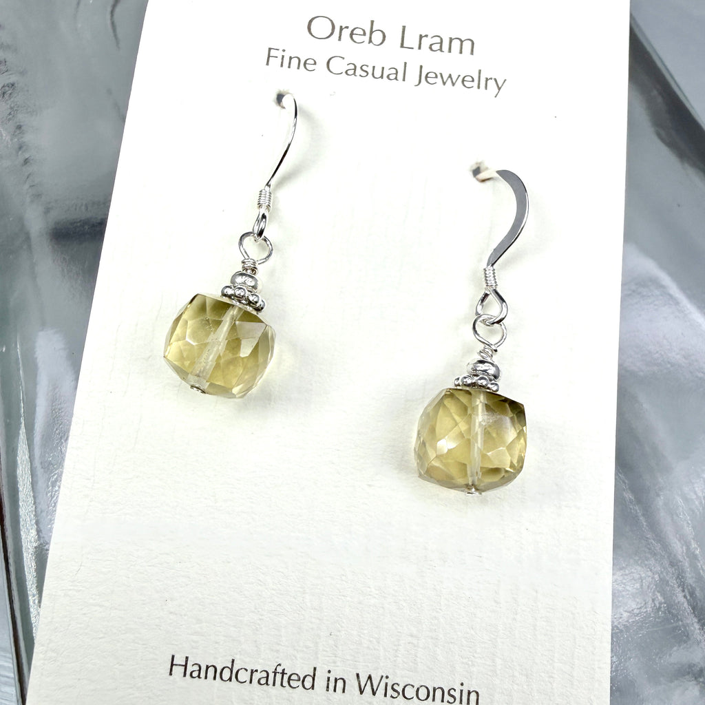 Lemon Quartz Faceted Cube Earrings