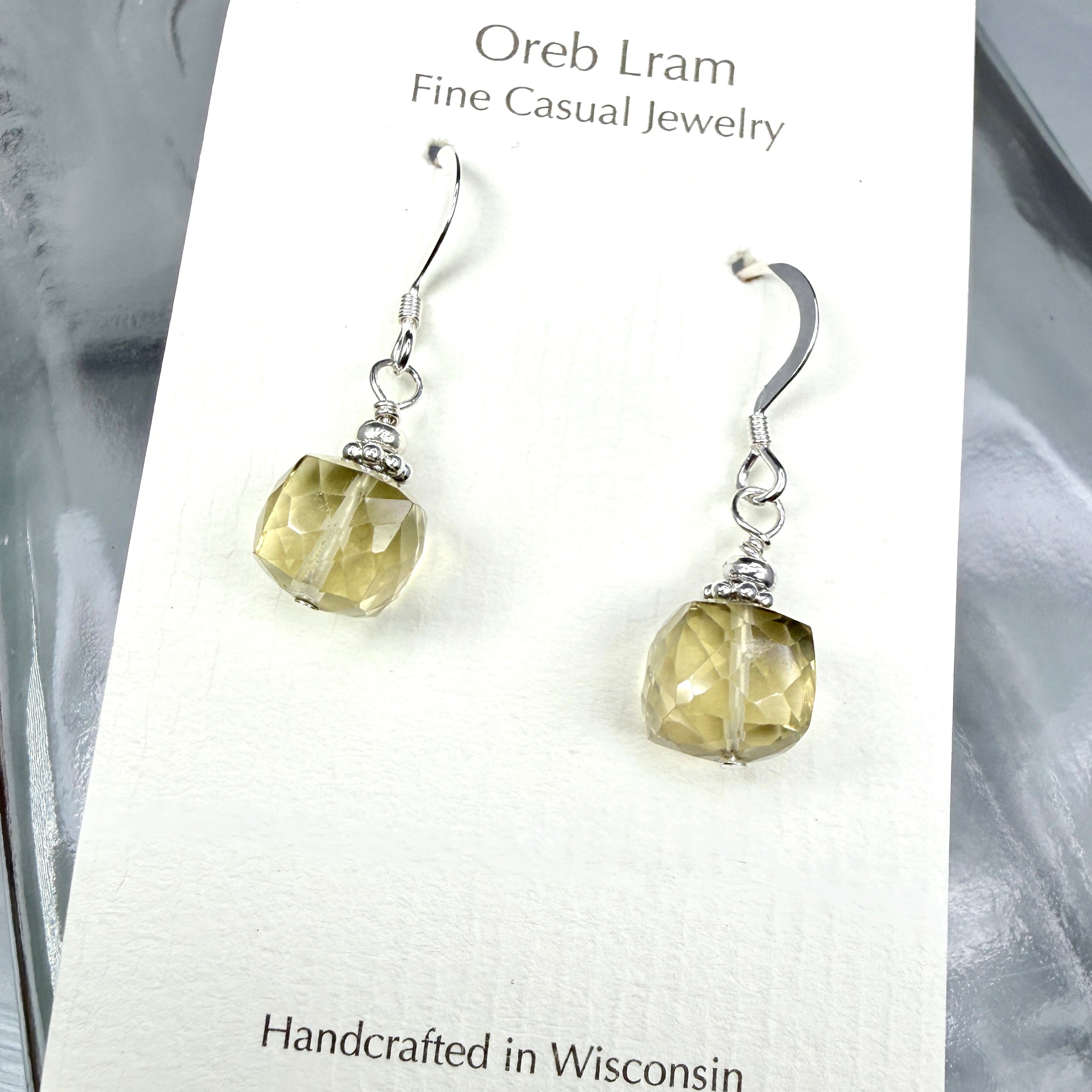 Lemon Quartz Faceted Cube Earrings