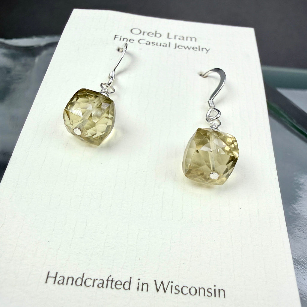 Lemon Quartz Faceted Cube Earrings