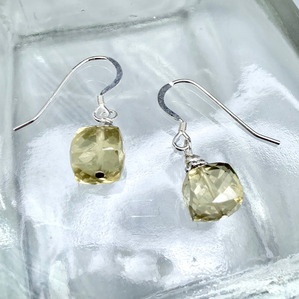 Lemon Quartz Faceted Cube Earrings