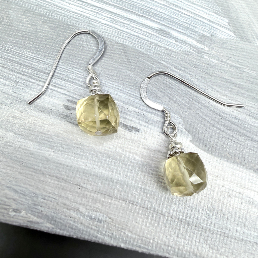 Lemon Quartz Faceted Cube Earrings