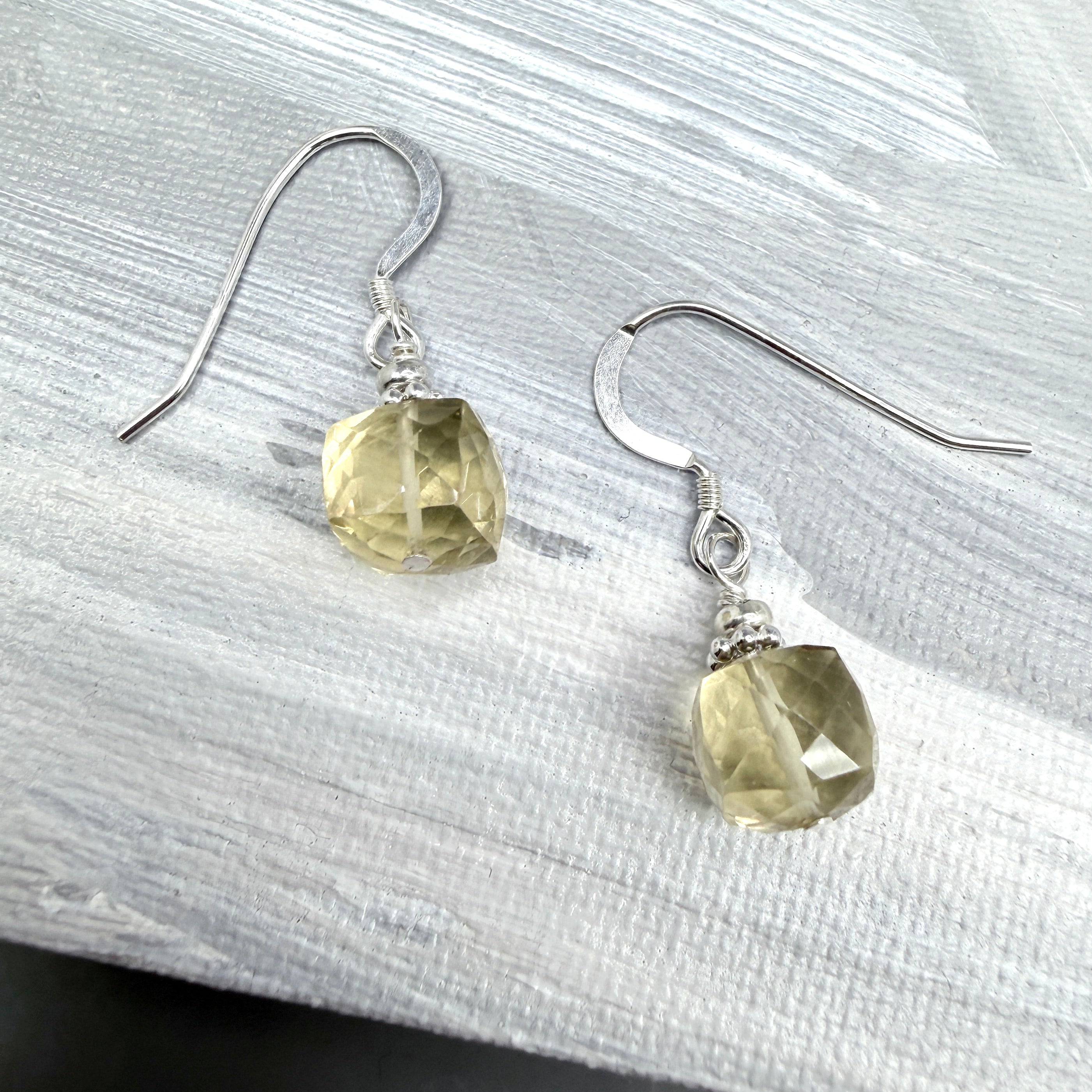 Lemon Quartz Faceted Cube Earrings