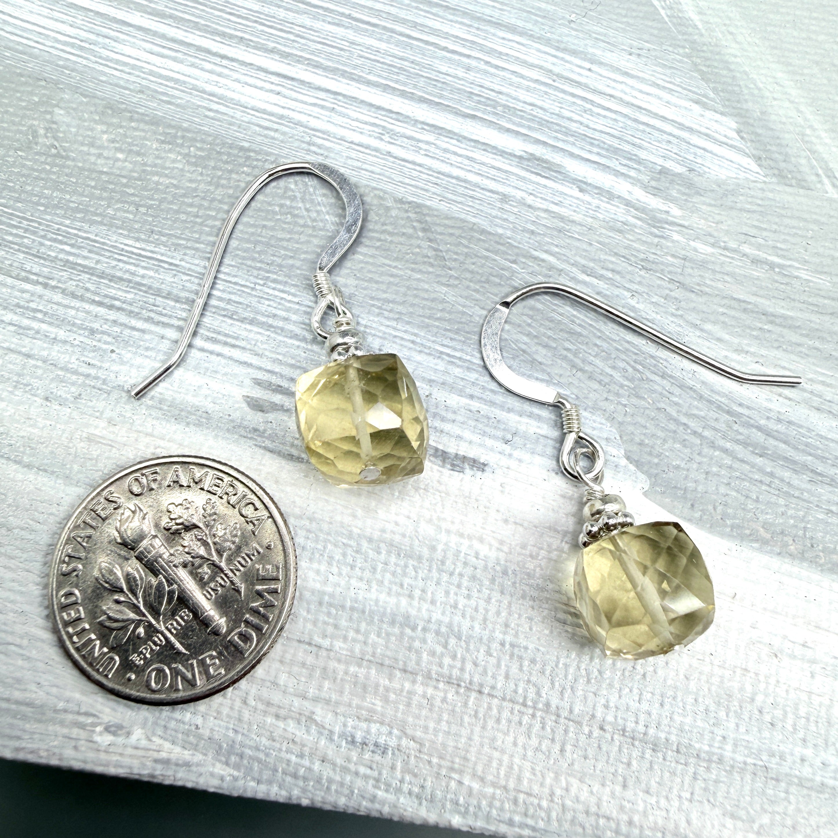 Lemon Quartz Faceted Cube Earrings