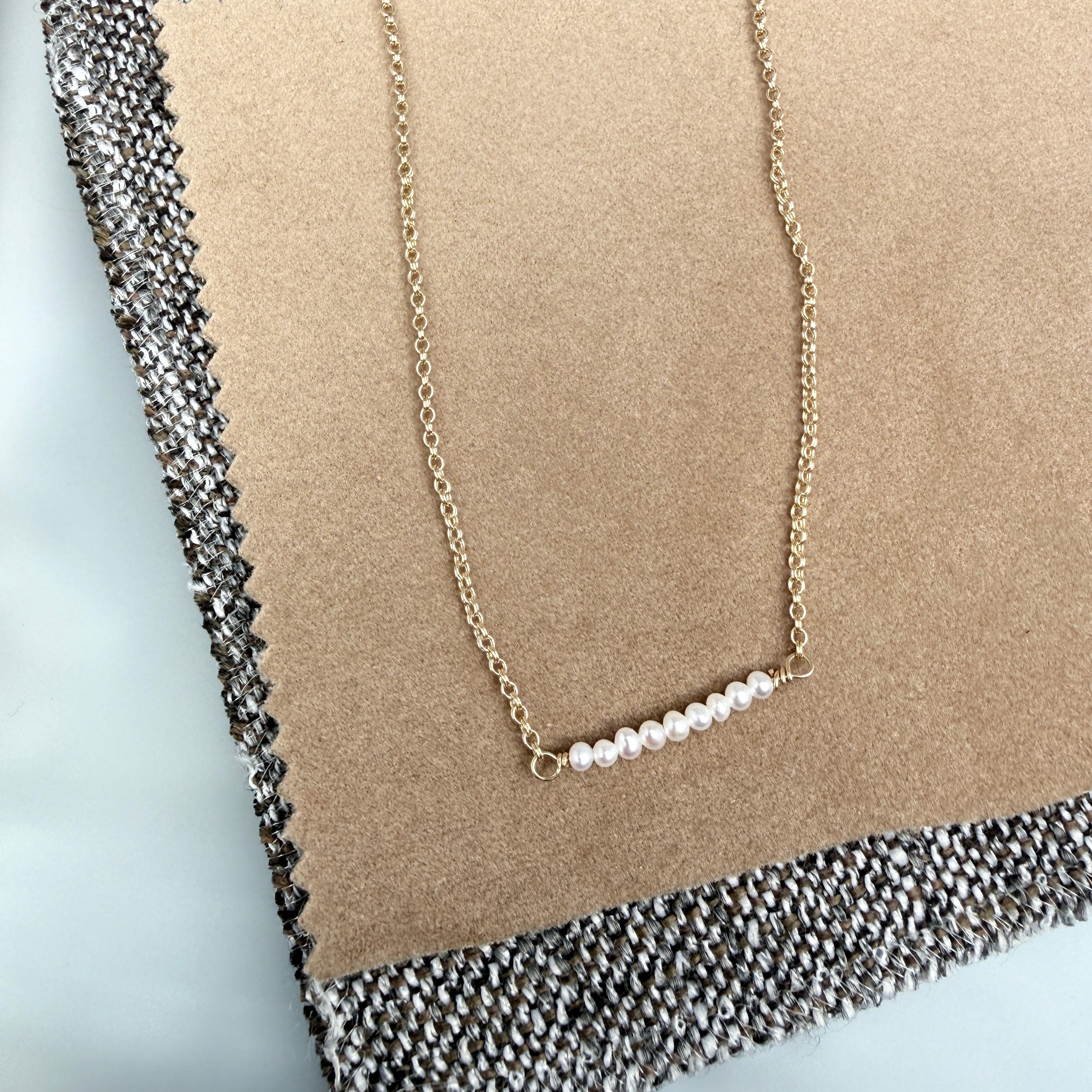 Seed pearl chain necklace in gold