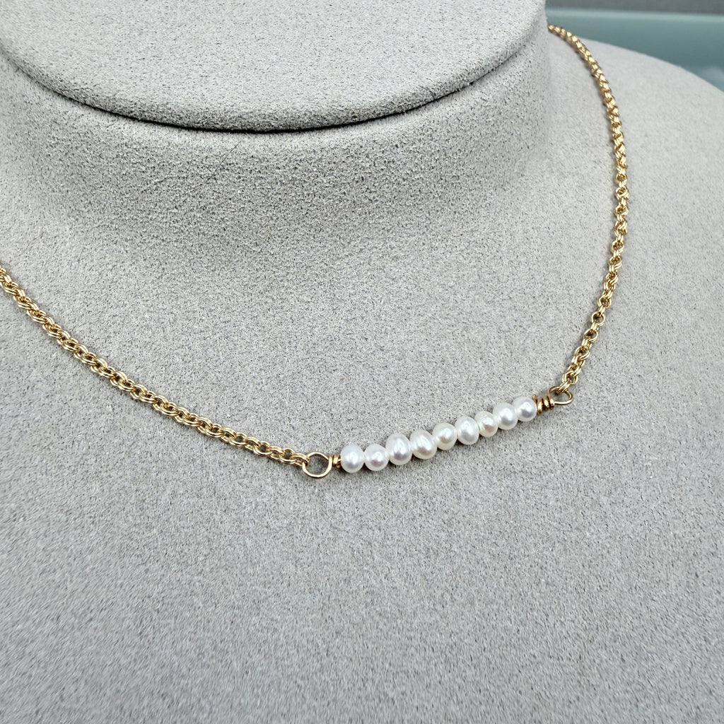 Seed pearl chain necklace in gold