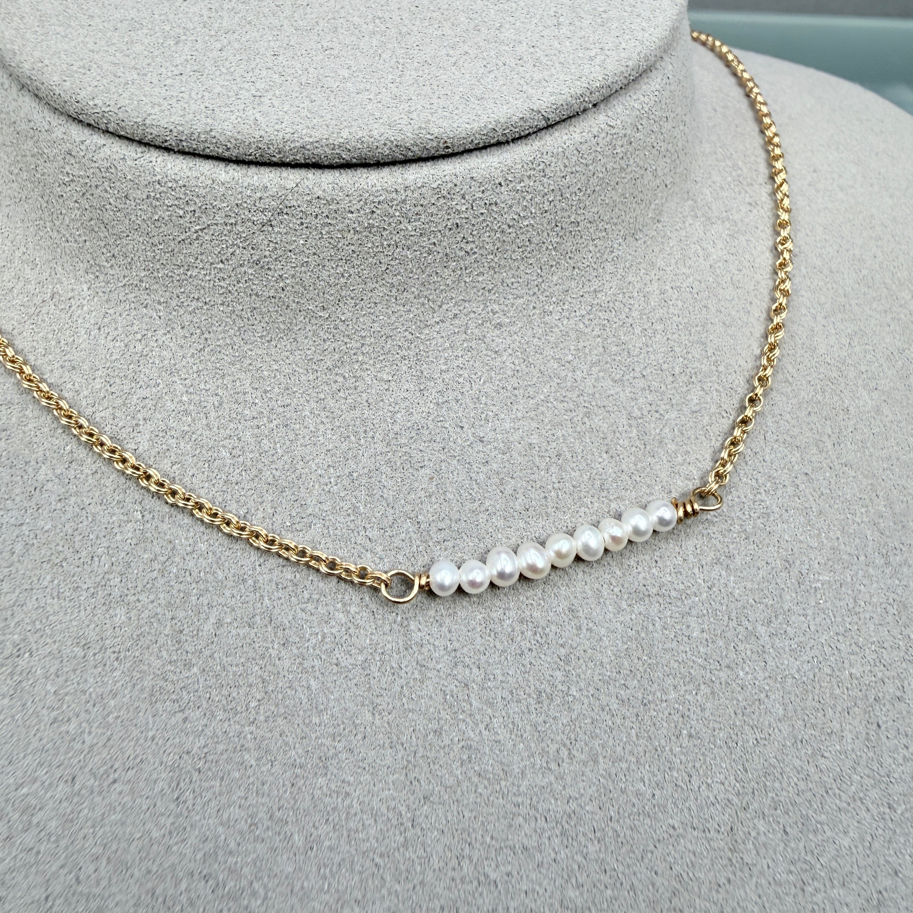 Seed pearl chain necklace in gold