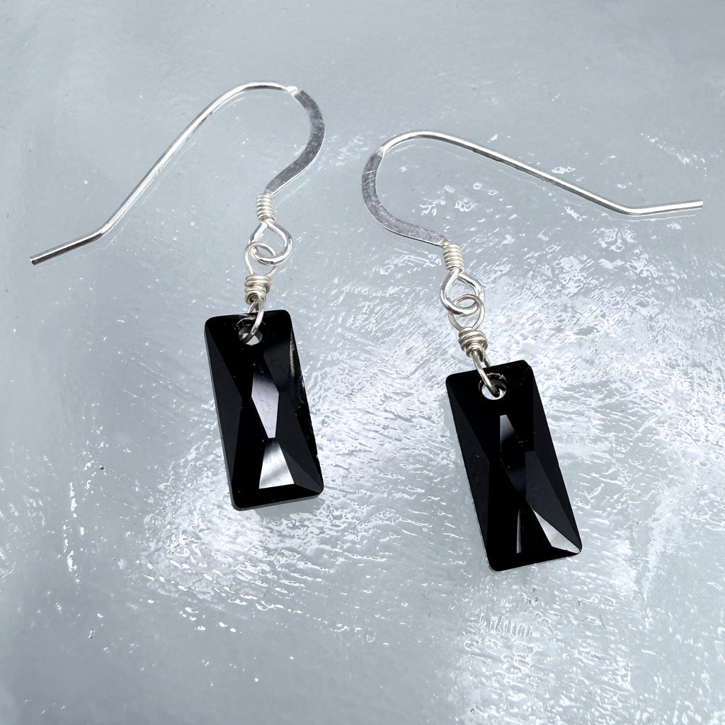 Black Rectangular Crystal Earrings - small