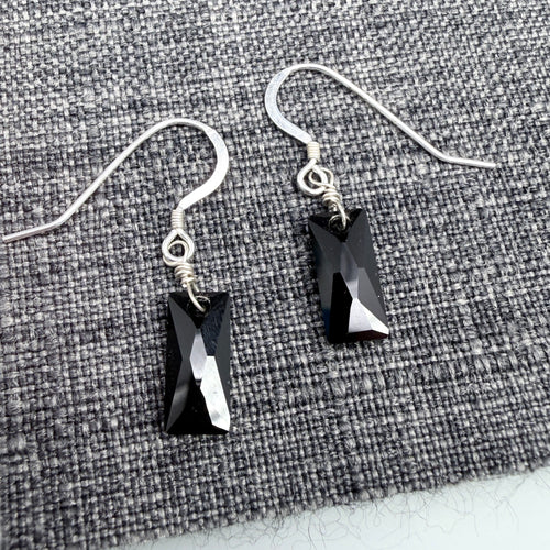 Black Rectangular Crystal Earrings - small