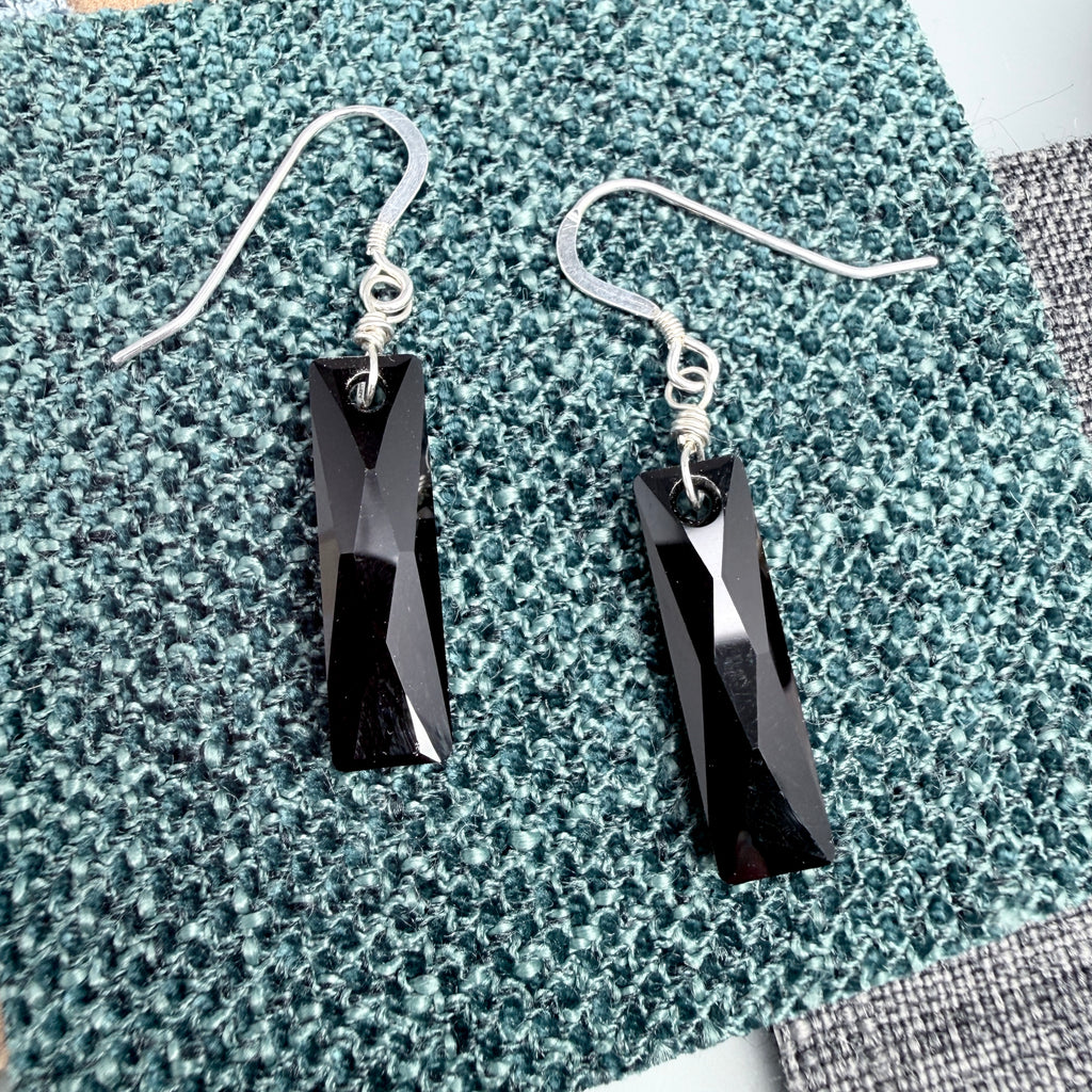 Black Rectangular Crystal Earrings - large