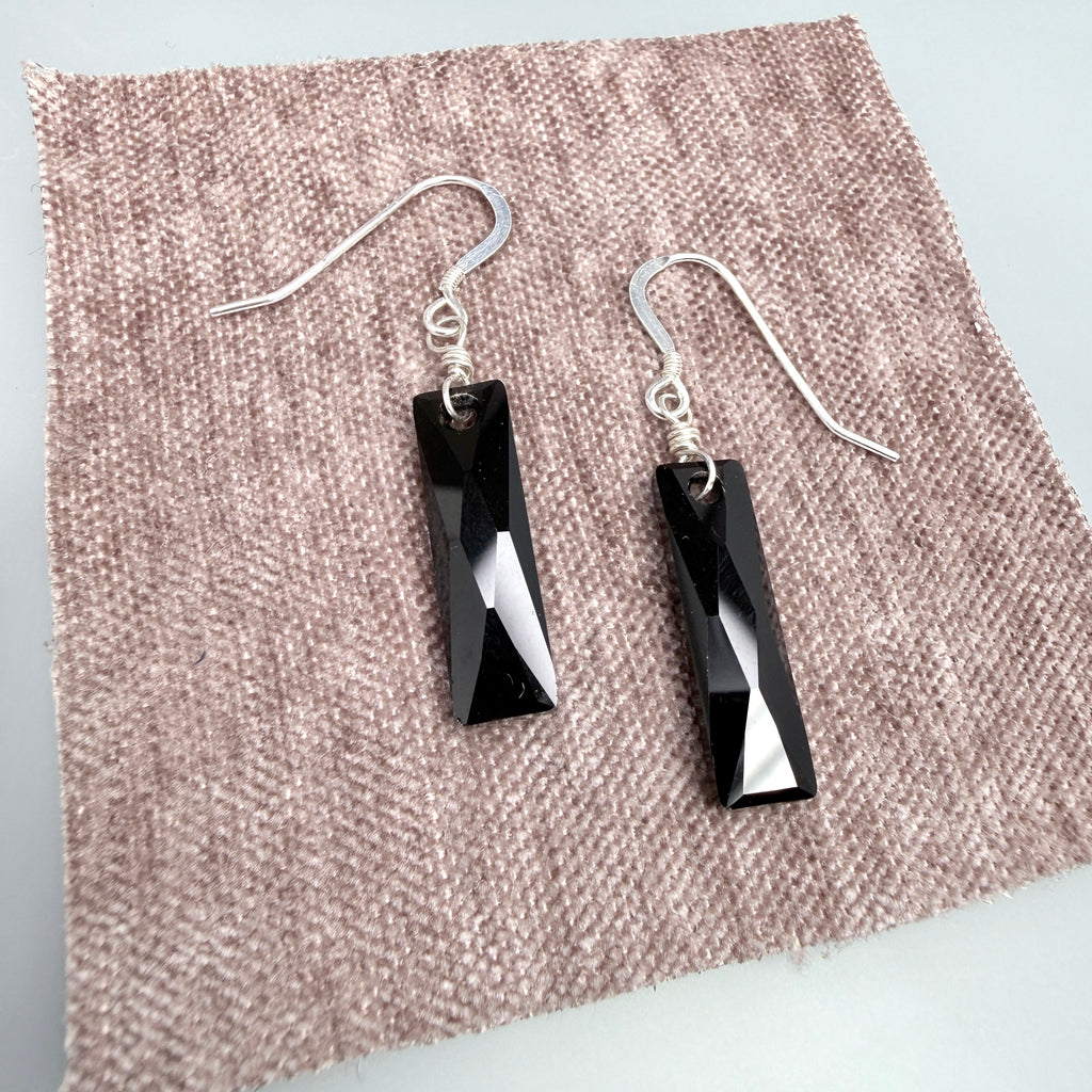 Black Rectangular Crystal Earrings - large
