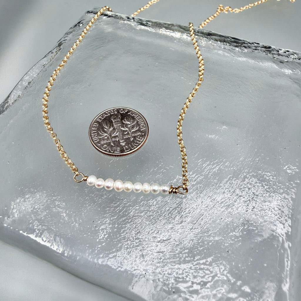 Seed pearl chain necklace in gold