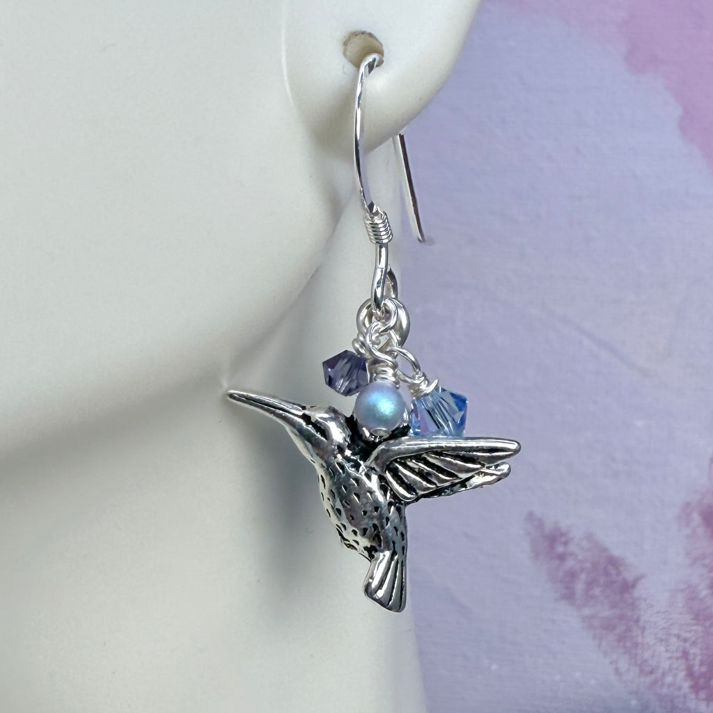 Hummingbird chain necklace and earrings - true blue