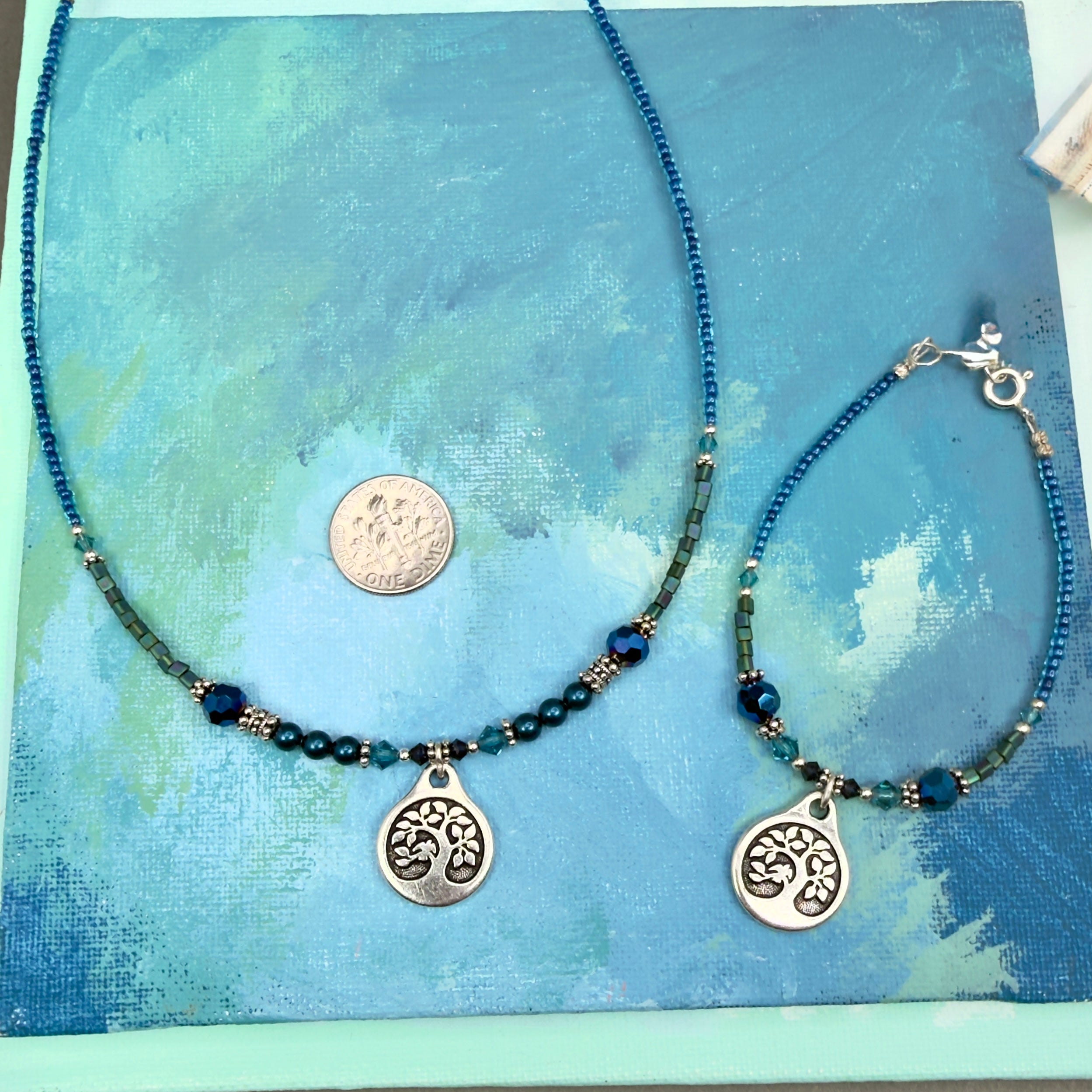 SALE! Blue Tree Necklace and Bracelet Set