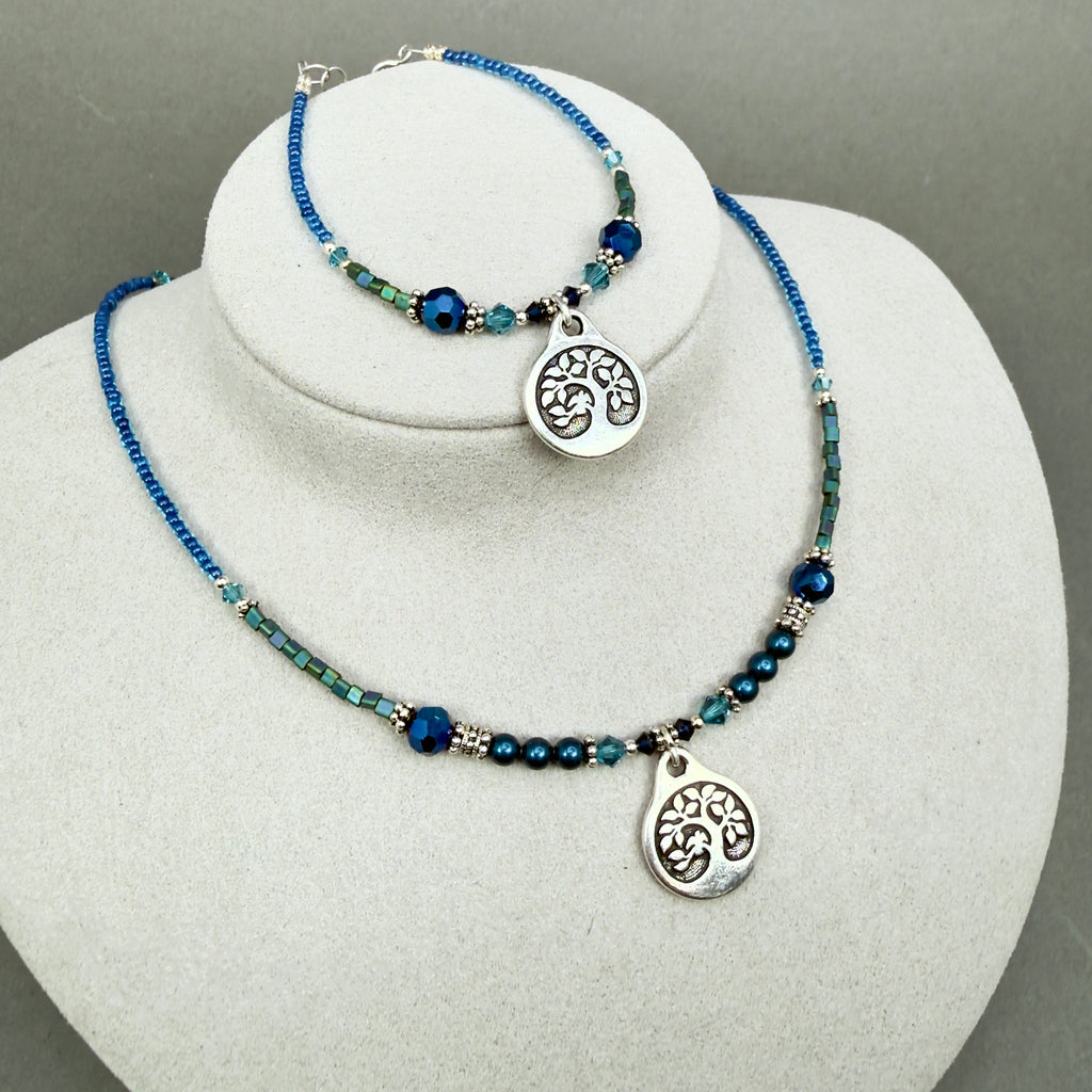 SALE! Blue Tree Necklace and Bracelet Set
