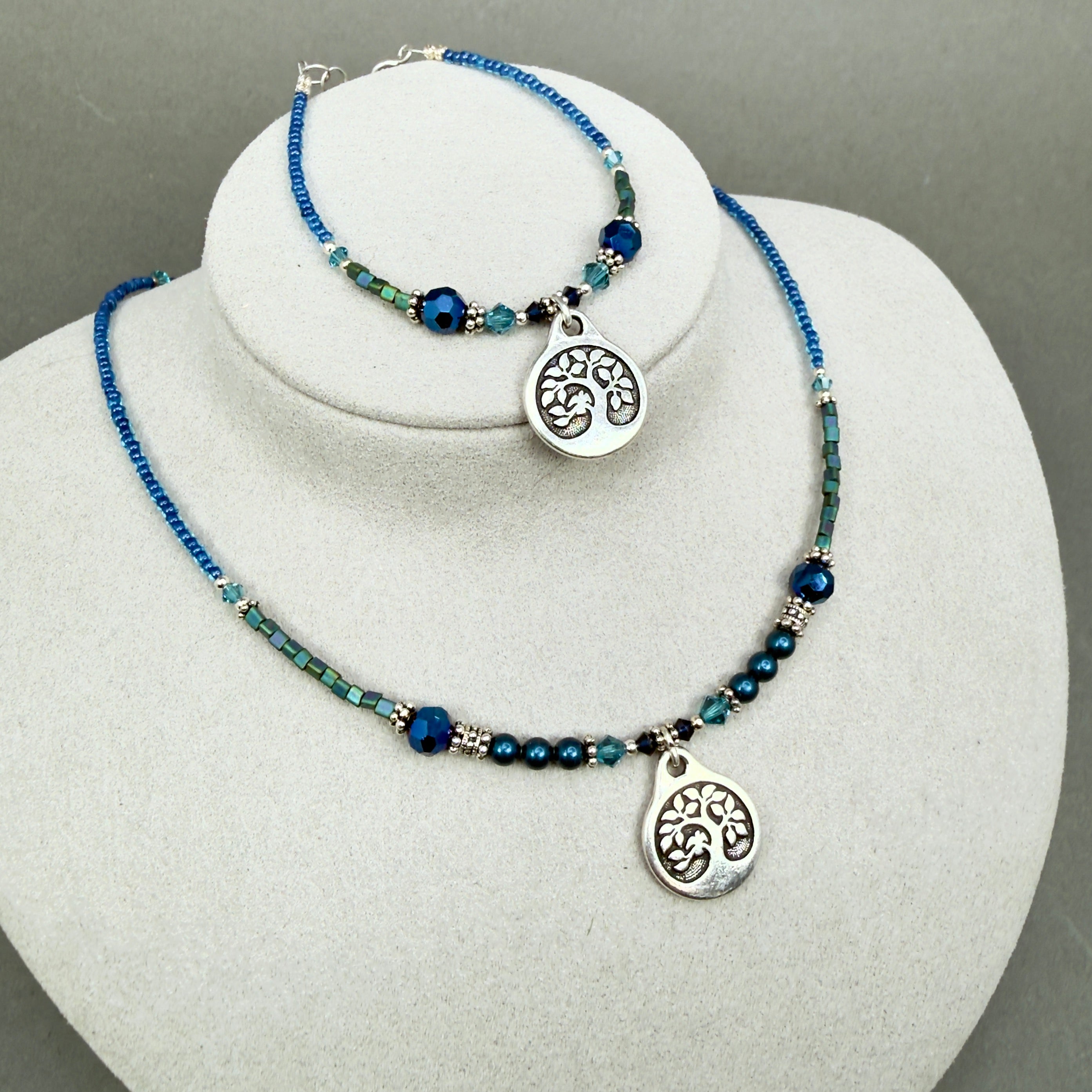 SALE! Blue Tree Necklace and Bracelet Set