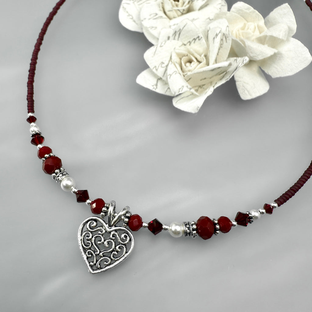 Red Heart Necklace and Earrings