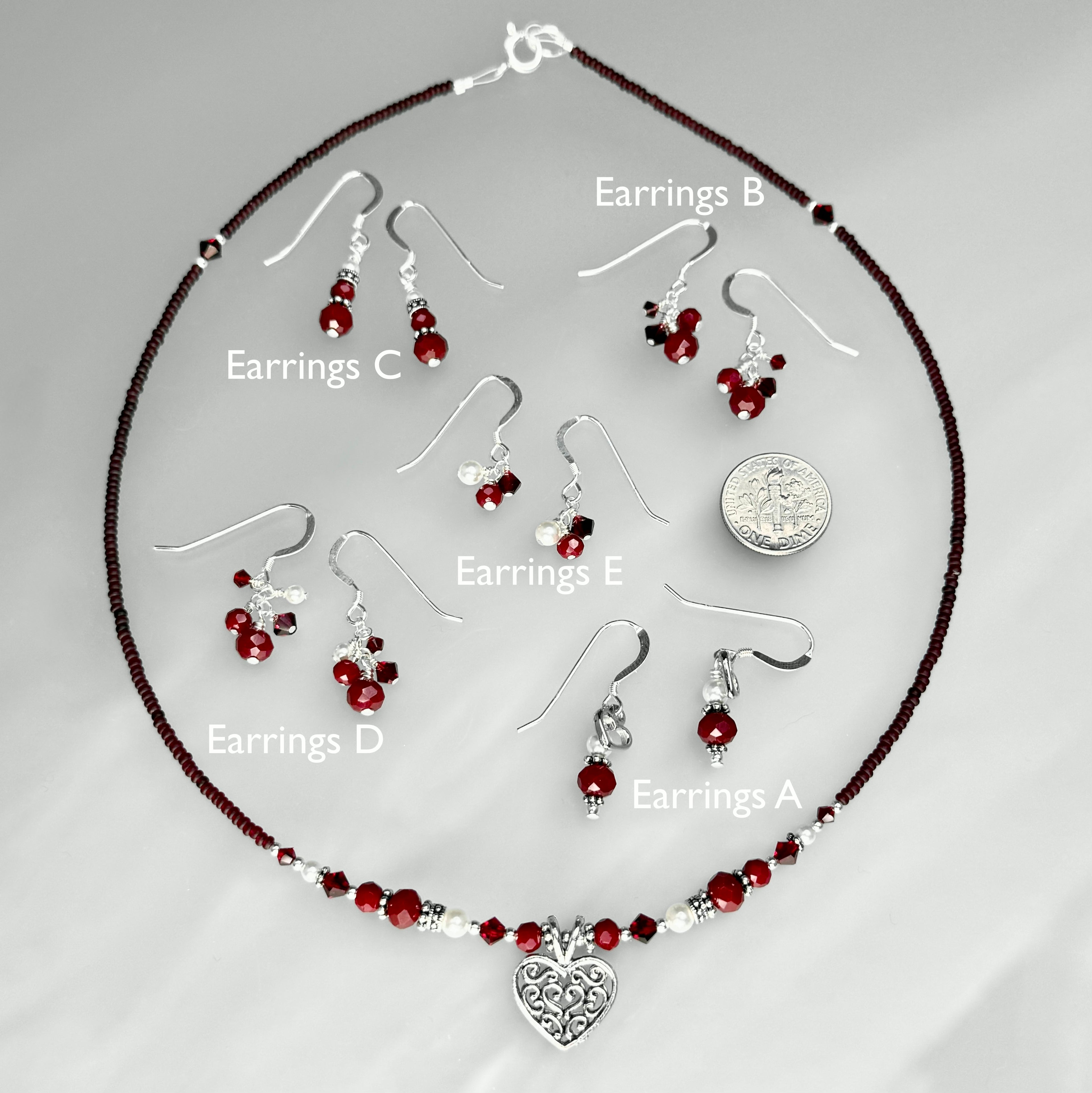 Red Heart Necklace and Earrings