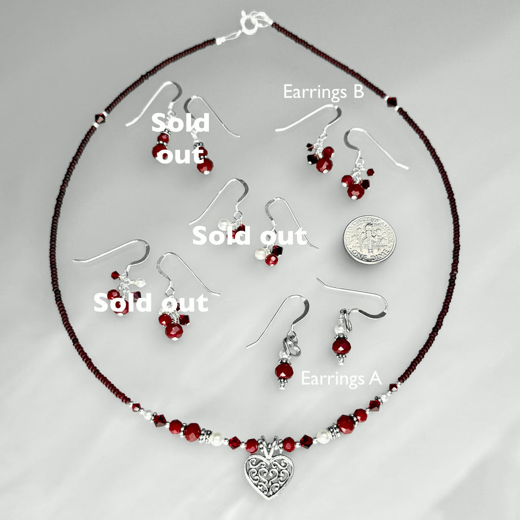 Red Heart Necklace and Earrings