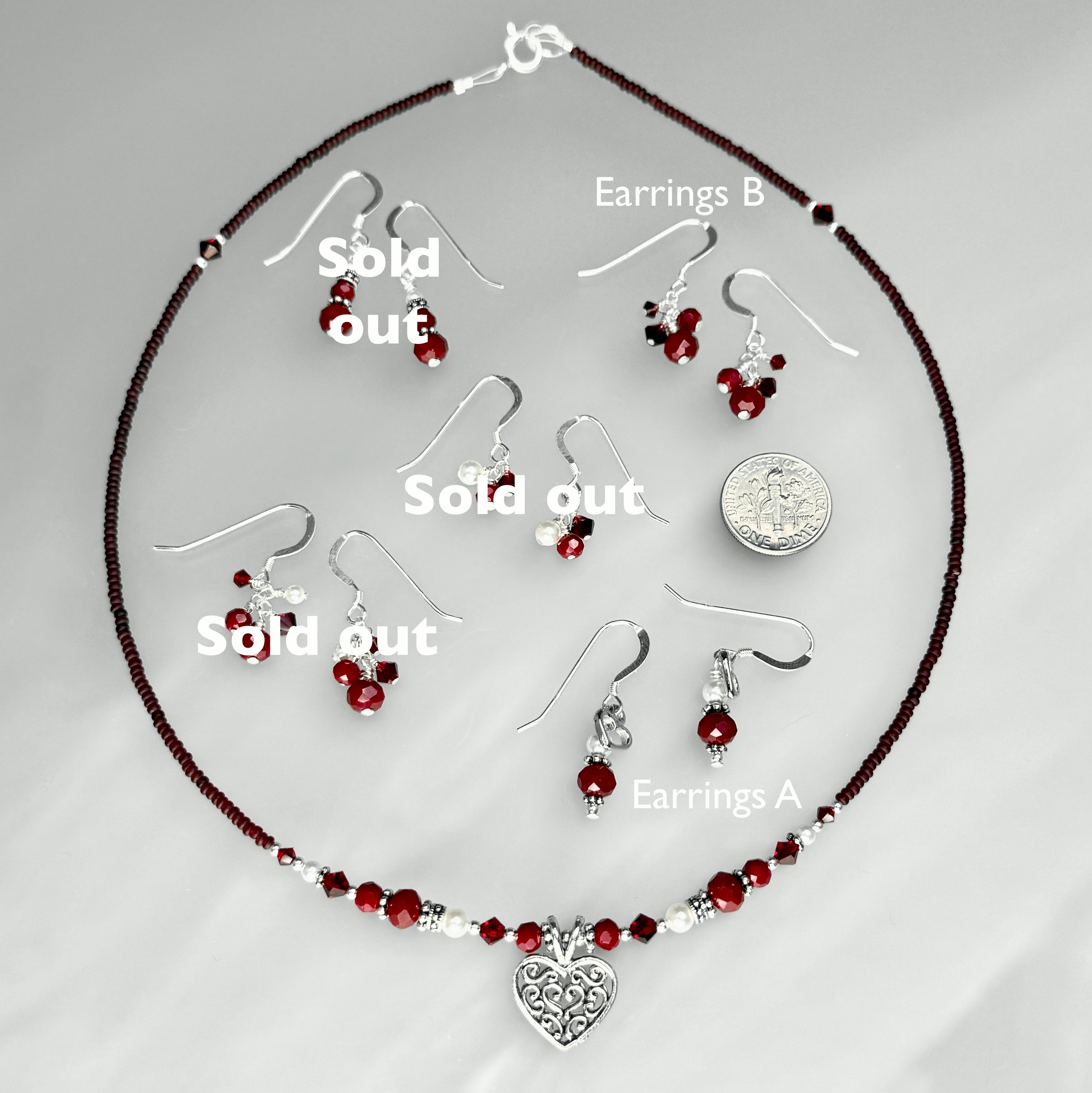 Red Heart Necklace and Earrings
