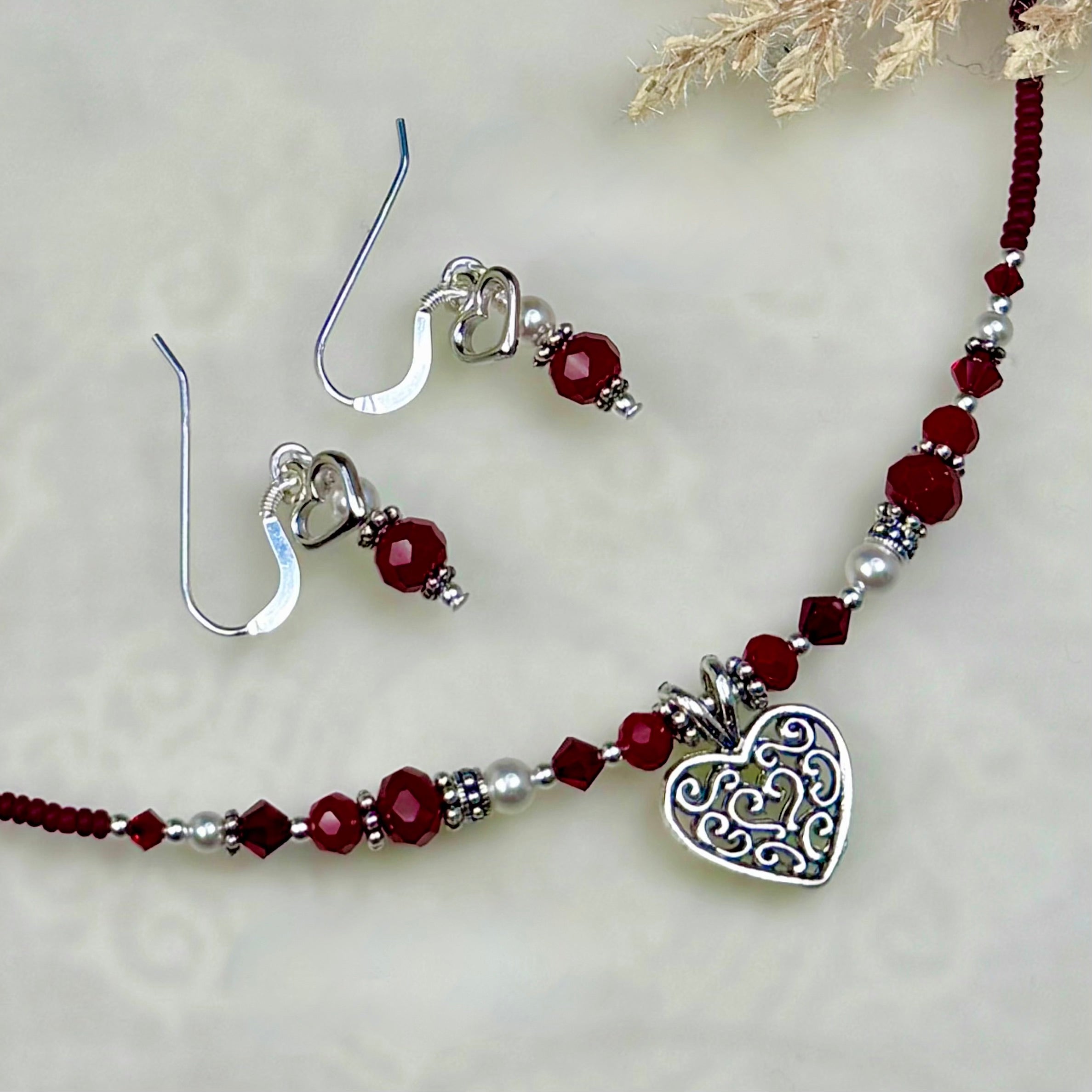 Red Heart Necklace and Earrings