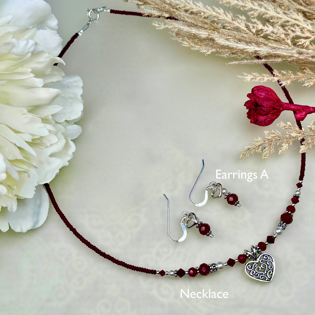 Red Heart Necklace and Earrings