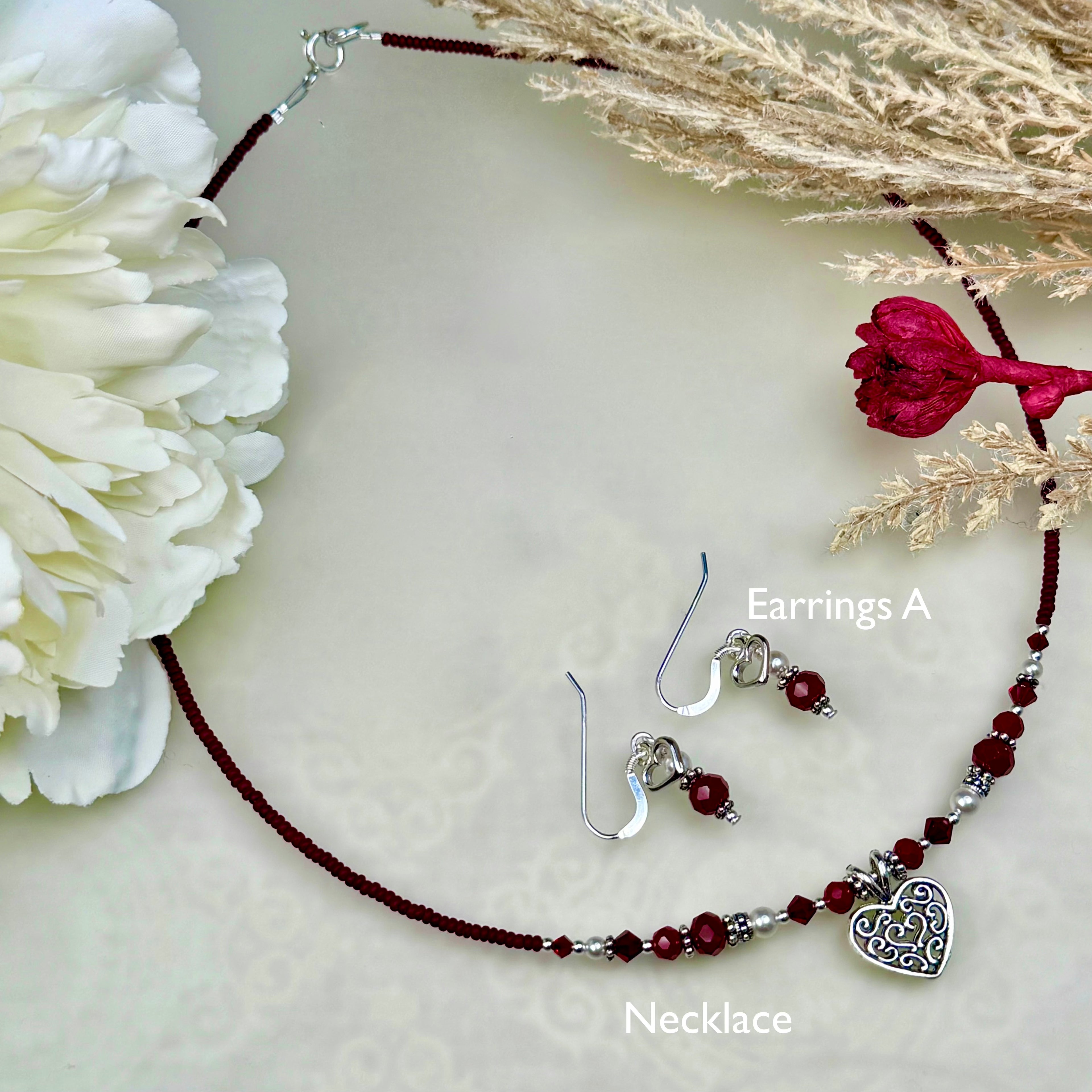 Red Heart Necklace and Earrings