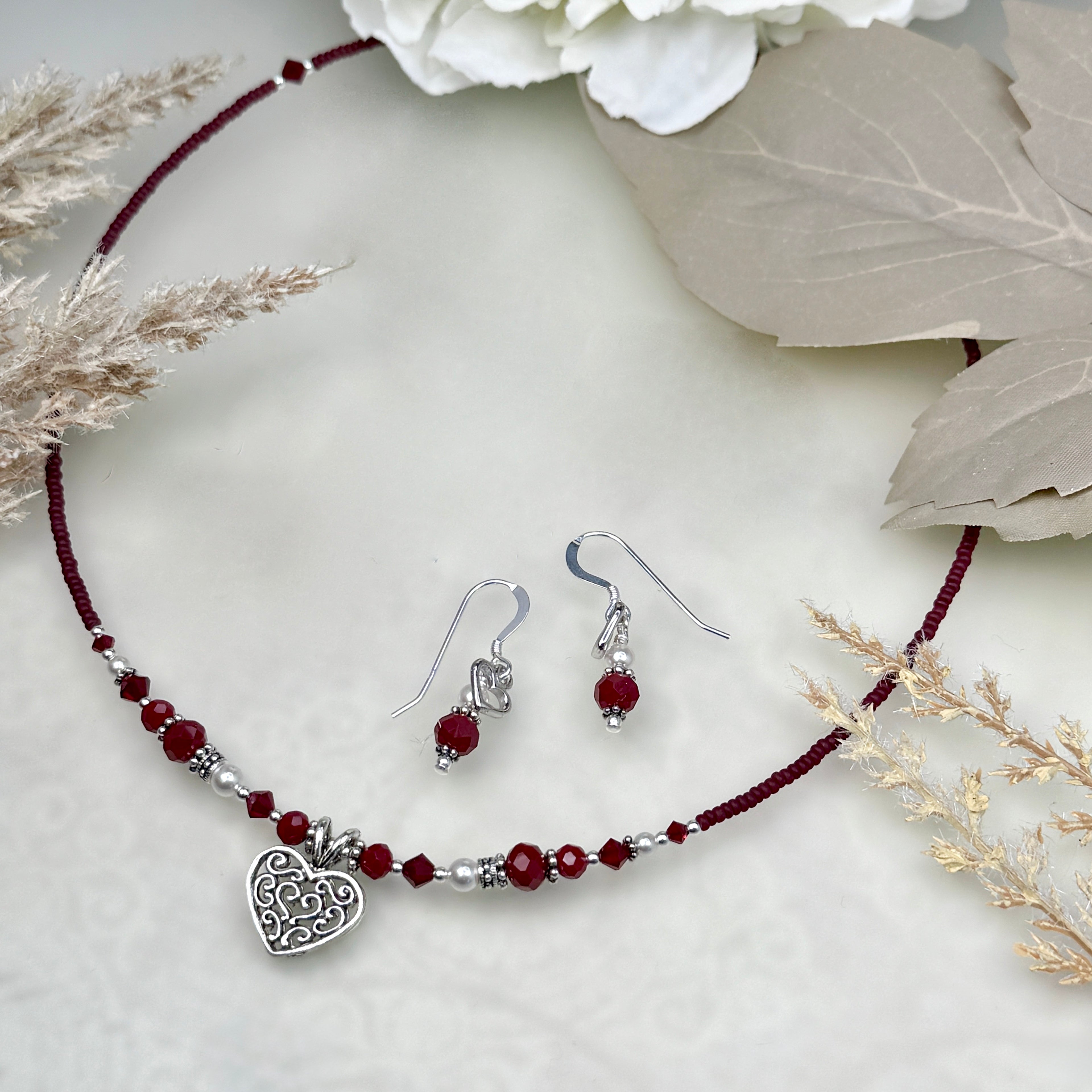Red Heart Necklace and Earrings
