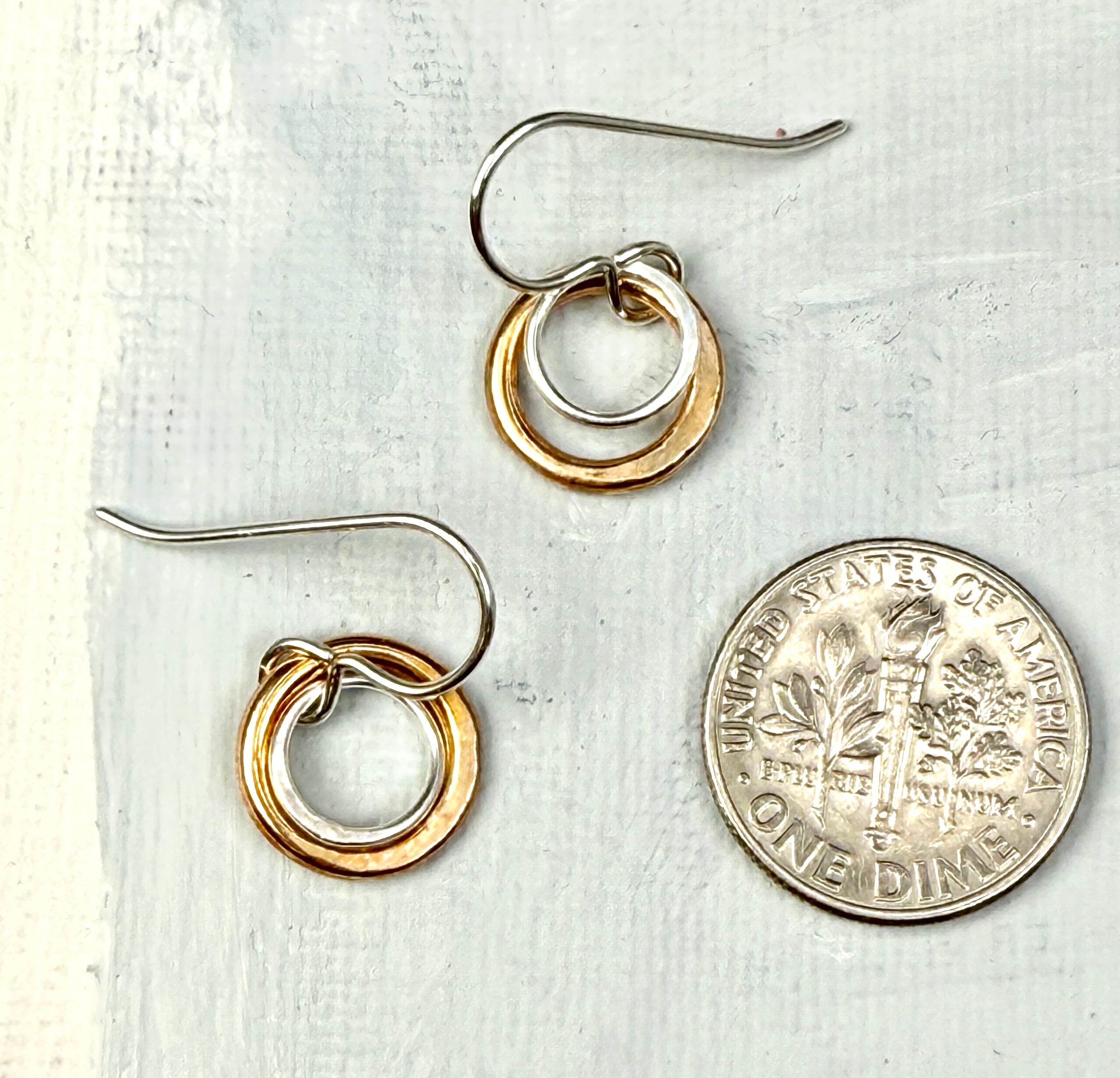 Bronze and silver layered earrings