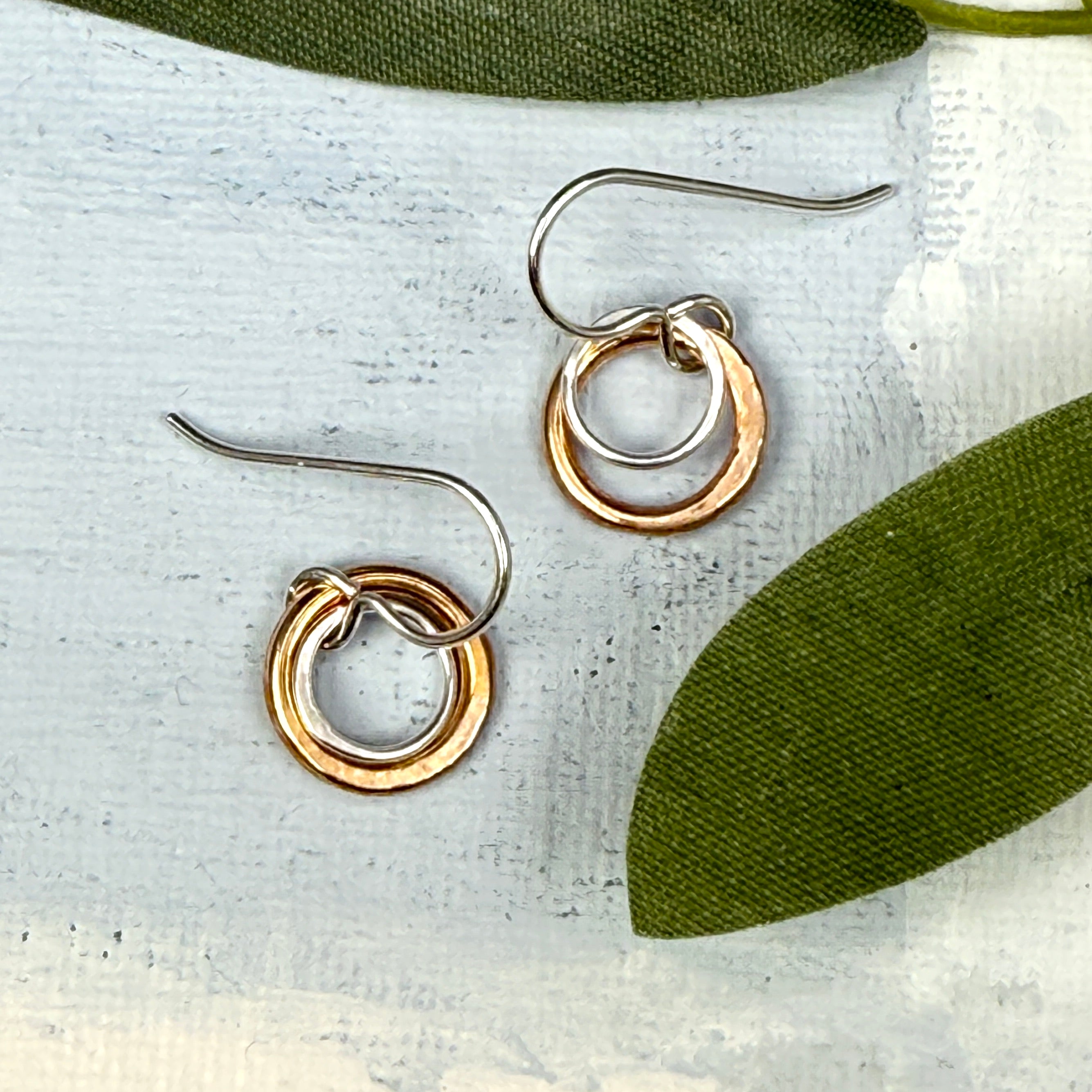 Bronze and silver layered earrings